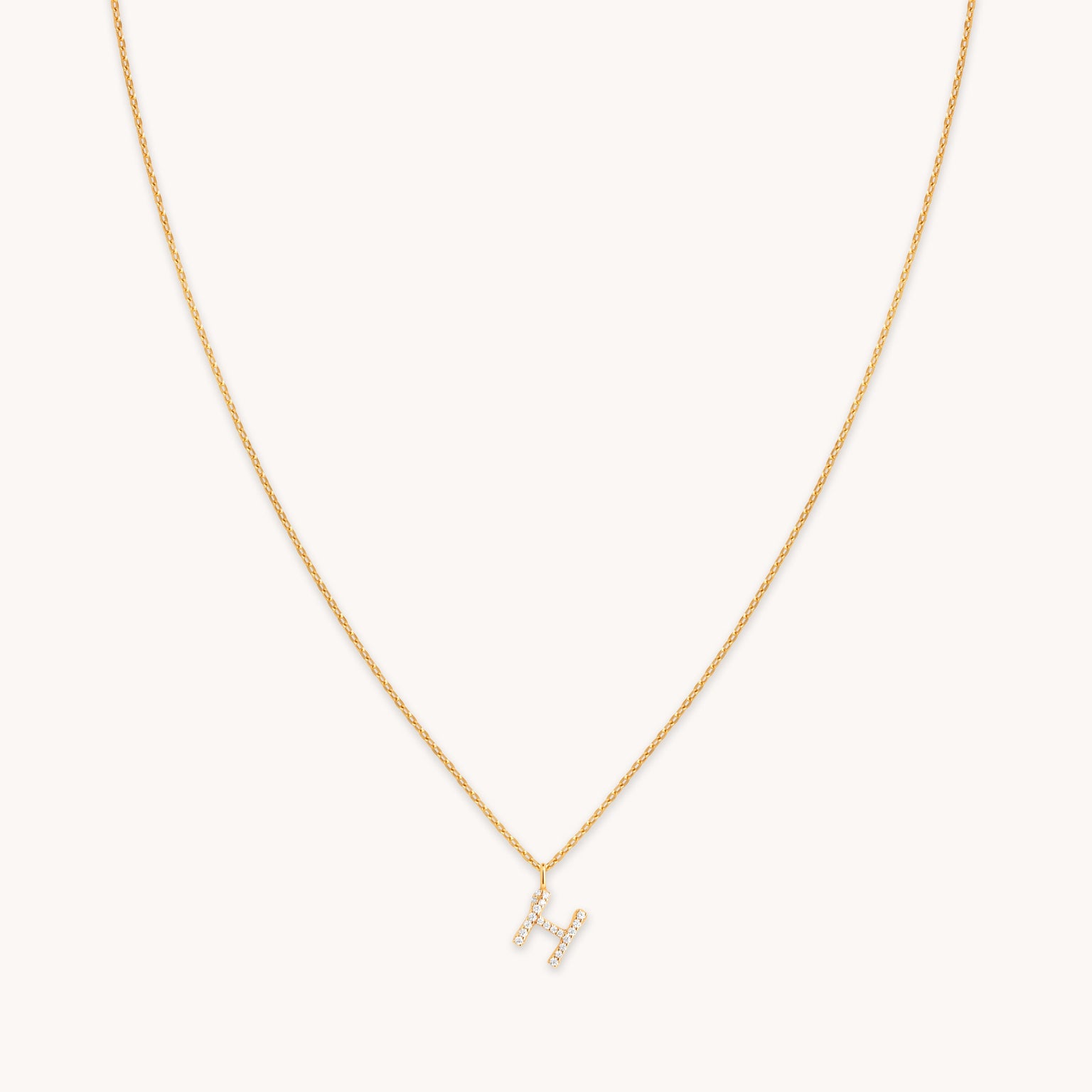18k Gold Plated Jewellery - H Initial Pavé Pendant Necklace in Gold - Pendant Necklace - Astrid & Miyu
