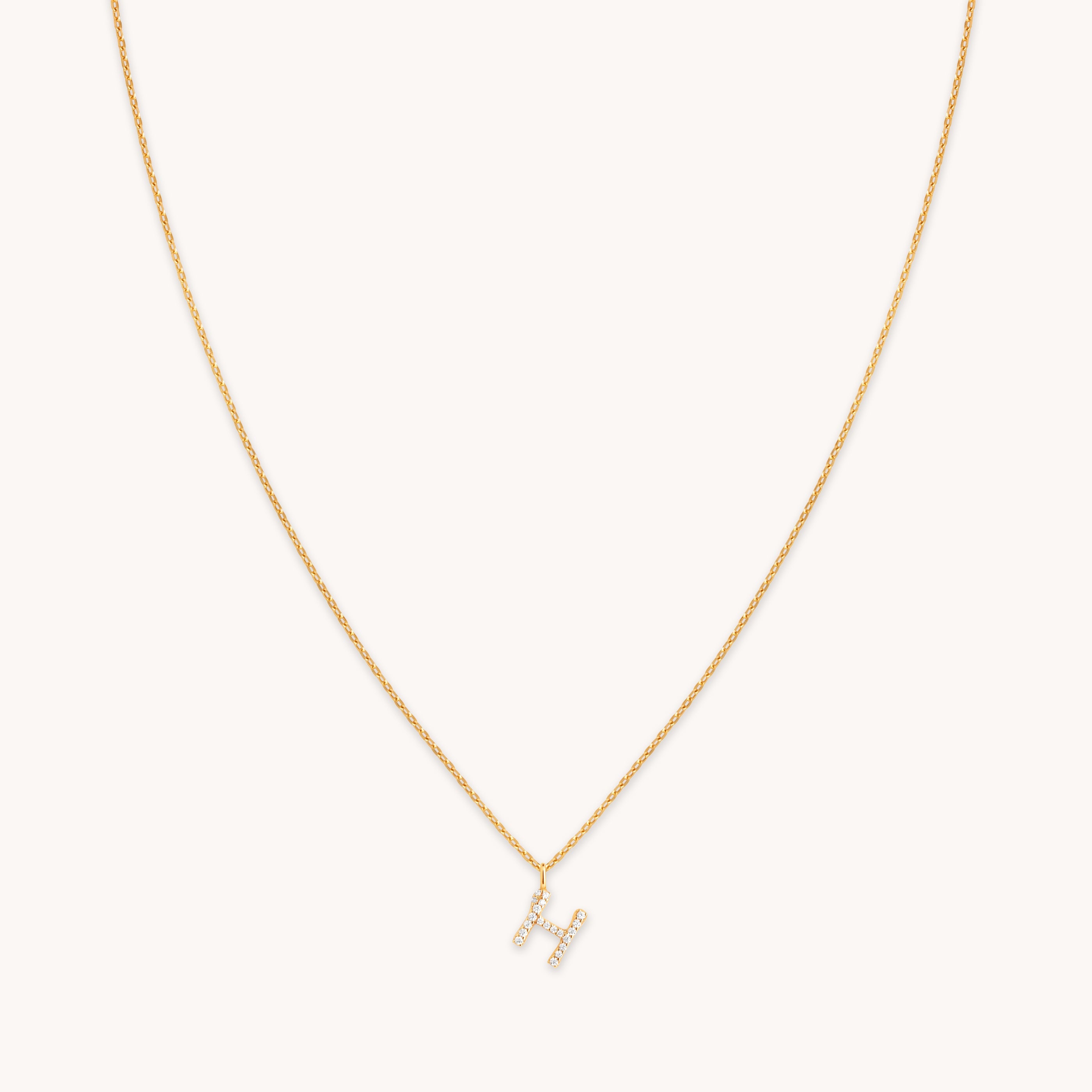 18k Gold Plated Jewellery - H Initial Pavé Pendant Necklace in Gold - Pendant Necklace - Astrid & Miyu