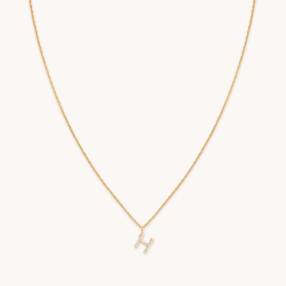 18k Gold Plated Jewellery - H Initial Pavé Pendant Necklace in Gold - Pendant Necklace - Astrid & Miyu