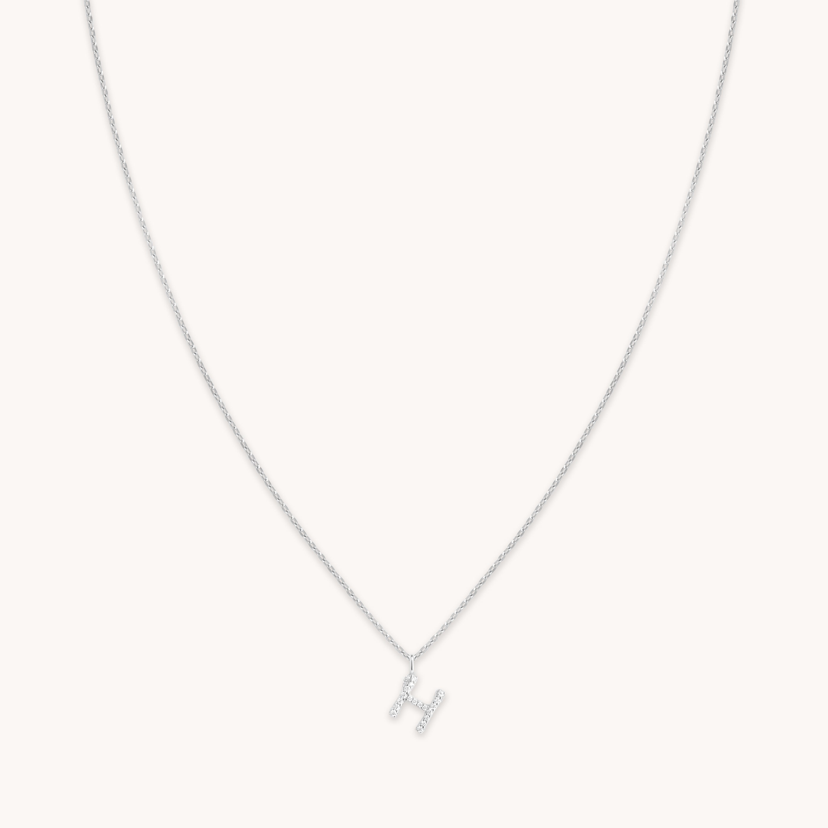 H Initial Pavé Pendant Necklace in Silver
