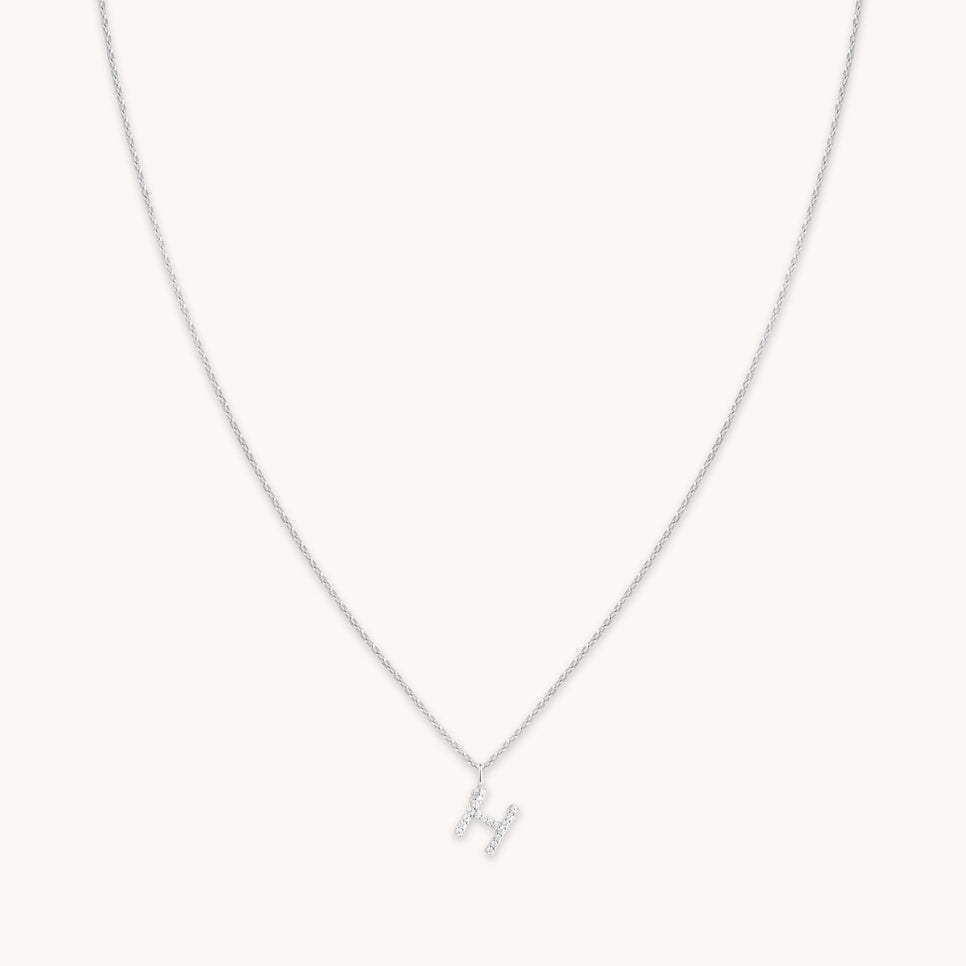 Gemstone Necklaces - H Initial Pavé Pendant Necklace in Silver - Pendant Necklace - Astrid & Miyu