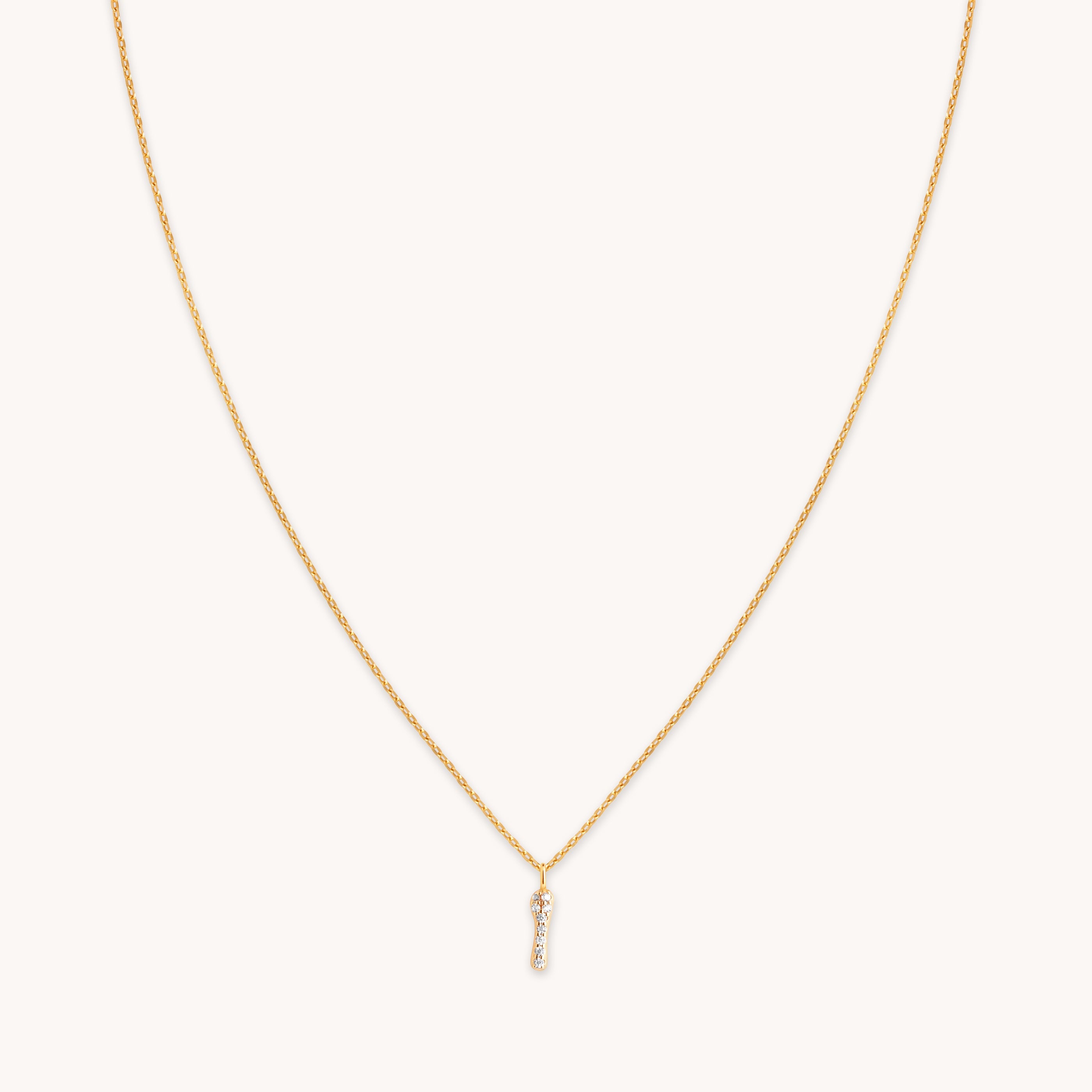 18k Gold Plated Jewellery - I Initial Pavé Pendant Necklace in Gold - Pendant Necklace - Astrid & Miyu