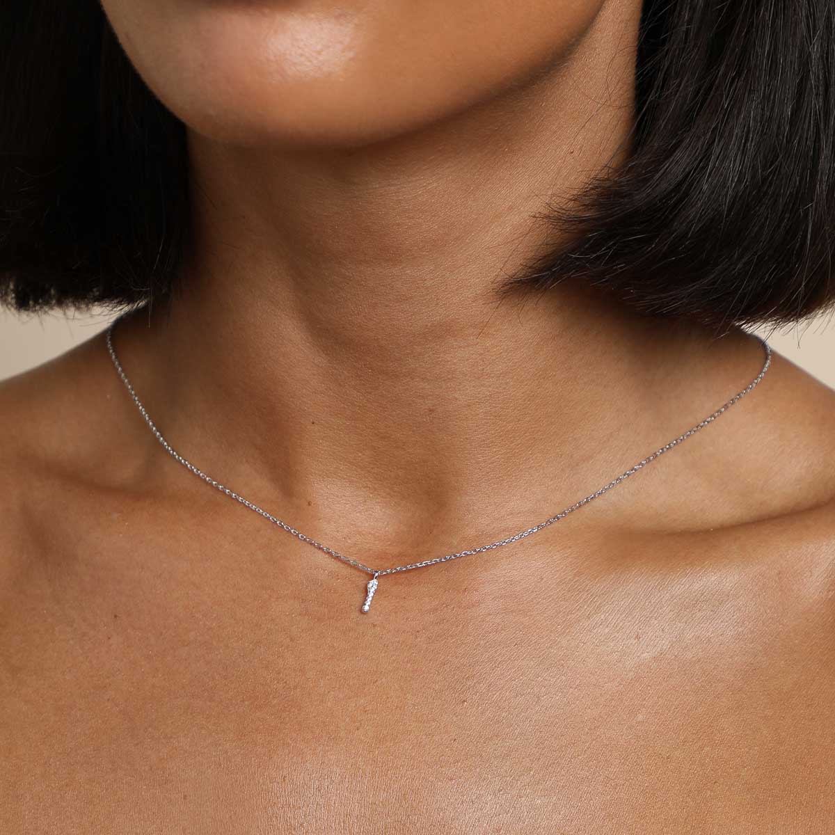 I Initial Pavé Pendant Necklace in Silver
