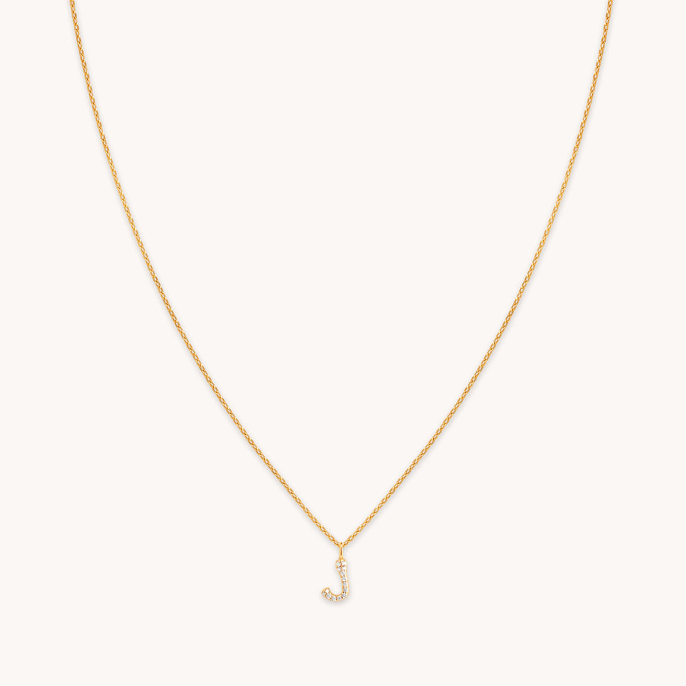 18k Gold Plated Jewellery - J Initial Pavé Pendant Necklace in Gold - Pendant Necklace - Astrid & Miyu