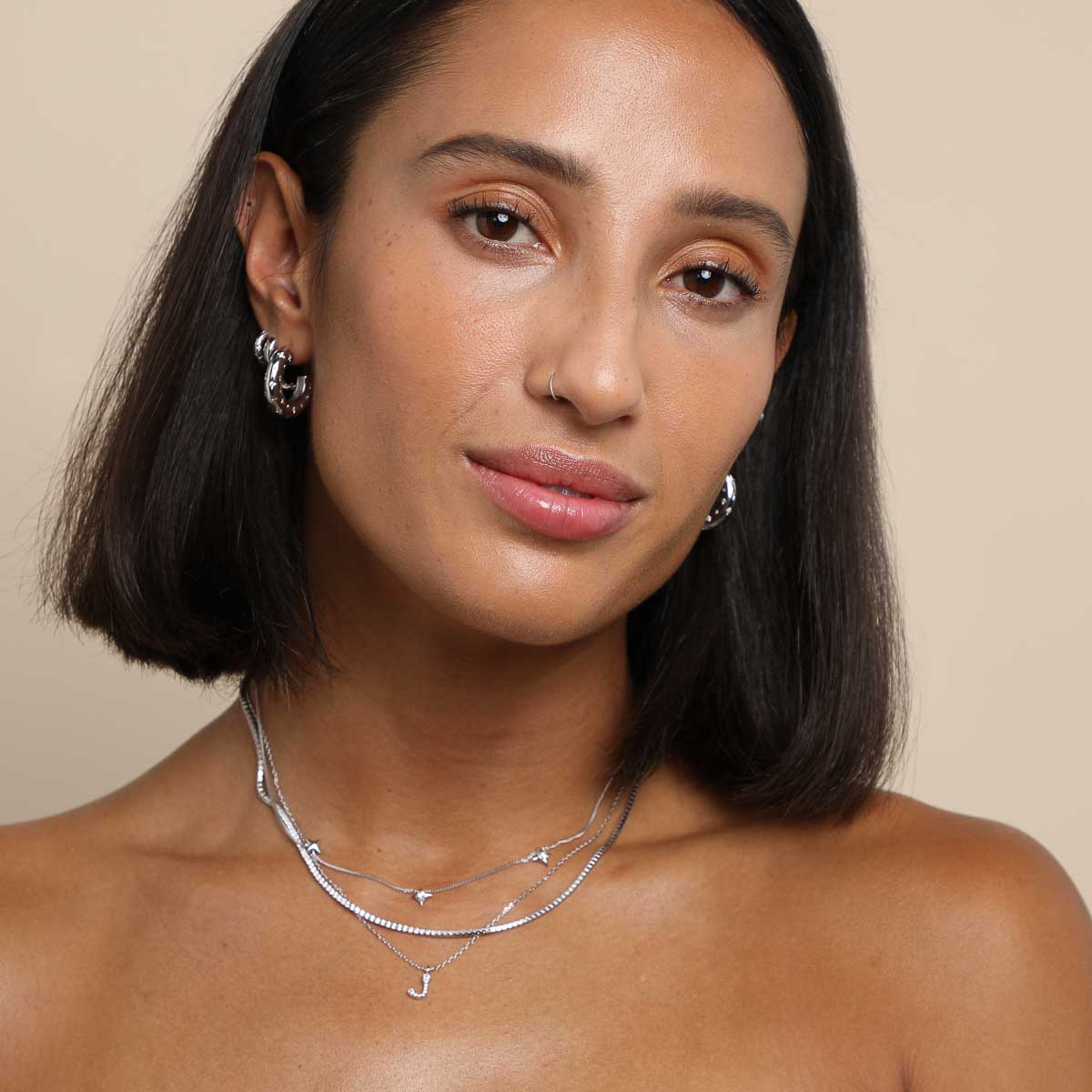 J Initial Pavé Pendant Necklace in Silver