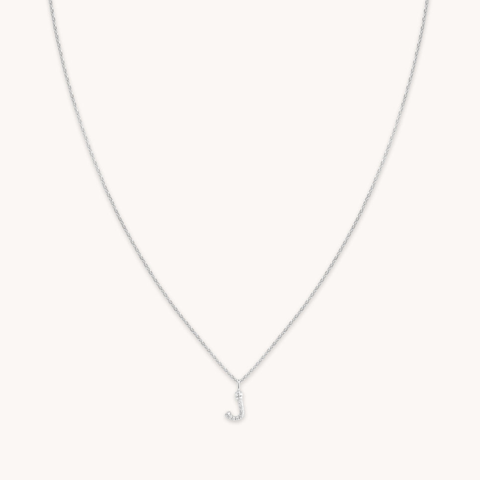 J Initial Pavé Pendant Necklace in Silver