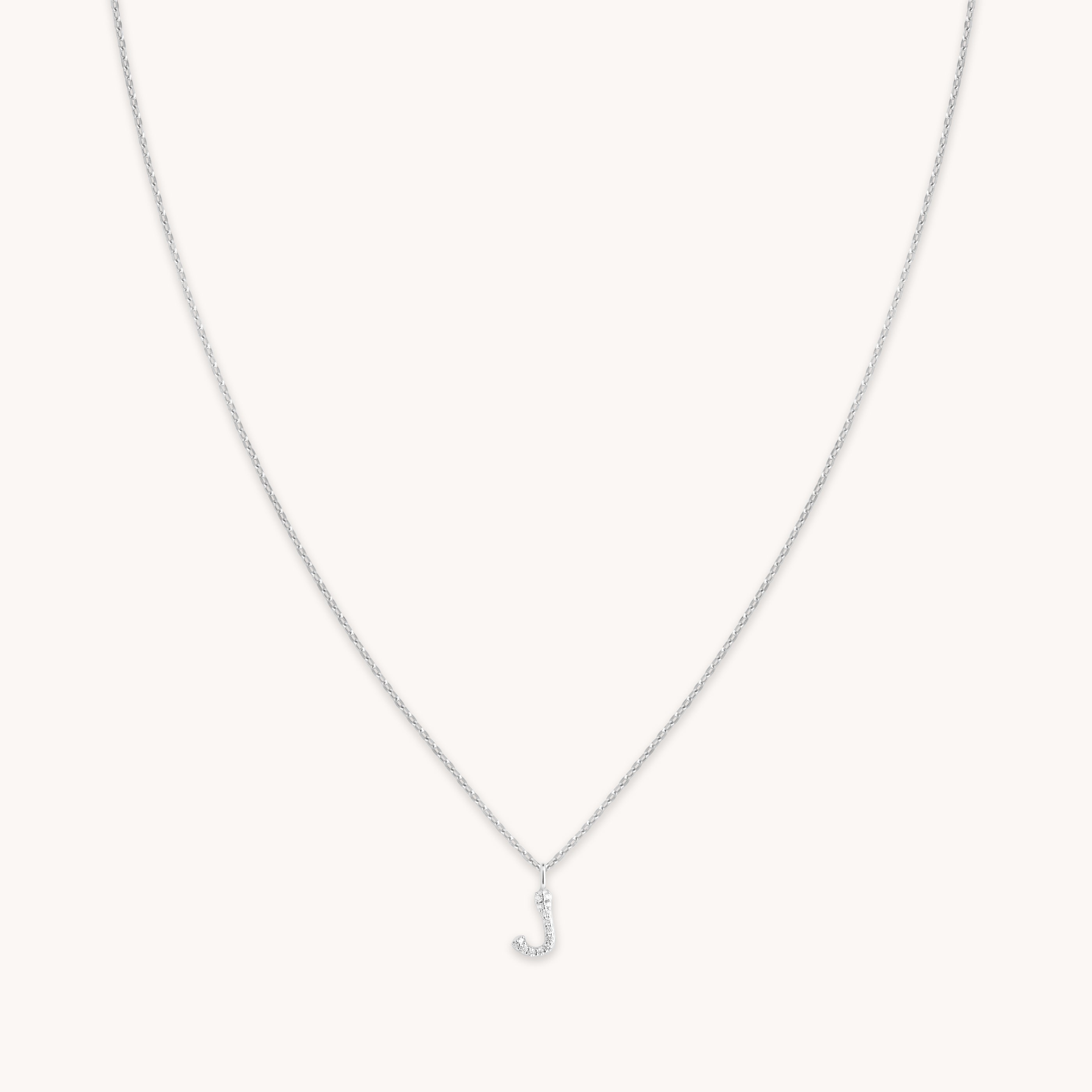 Gemstone Necklaces - J Initial Pavé Pendant Necklace in Silver - Pendant Necklace - Astrid & Miyu