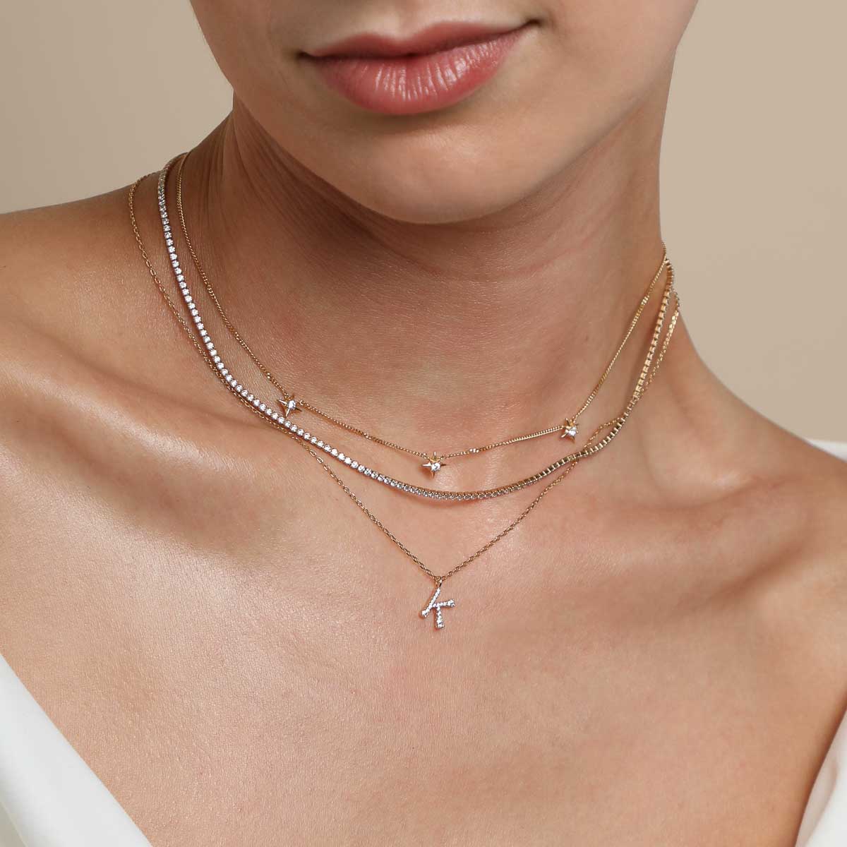 K Initial Pavé Pendant Necklace in Gold