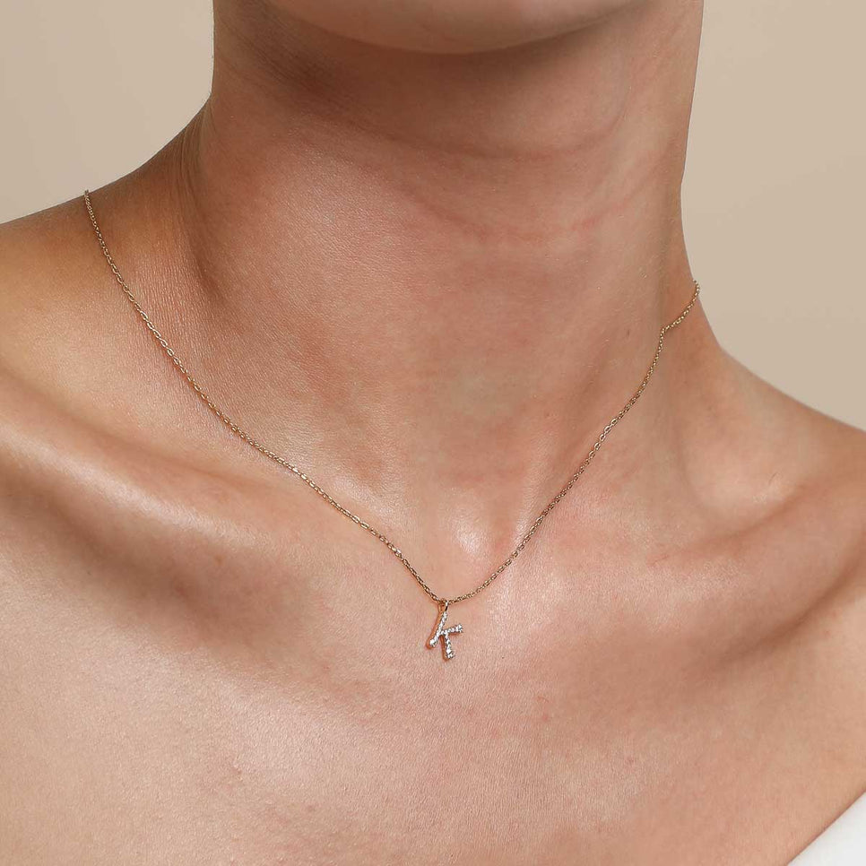 18k Gold Plated Jewellery - K Initial Pavé Pendant Necklace in Gold - Pendant Necklace - Astrid & Miyu