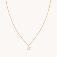 18k Gold Plated Jewellery - K Initial Pavé Pendant Necklace in Gold - Pendant Necklace - Astrid & Miyu