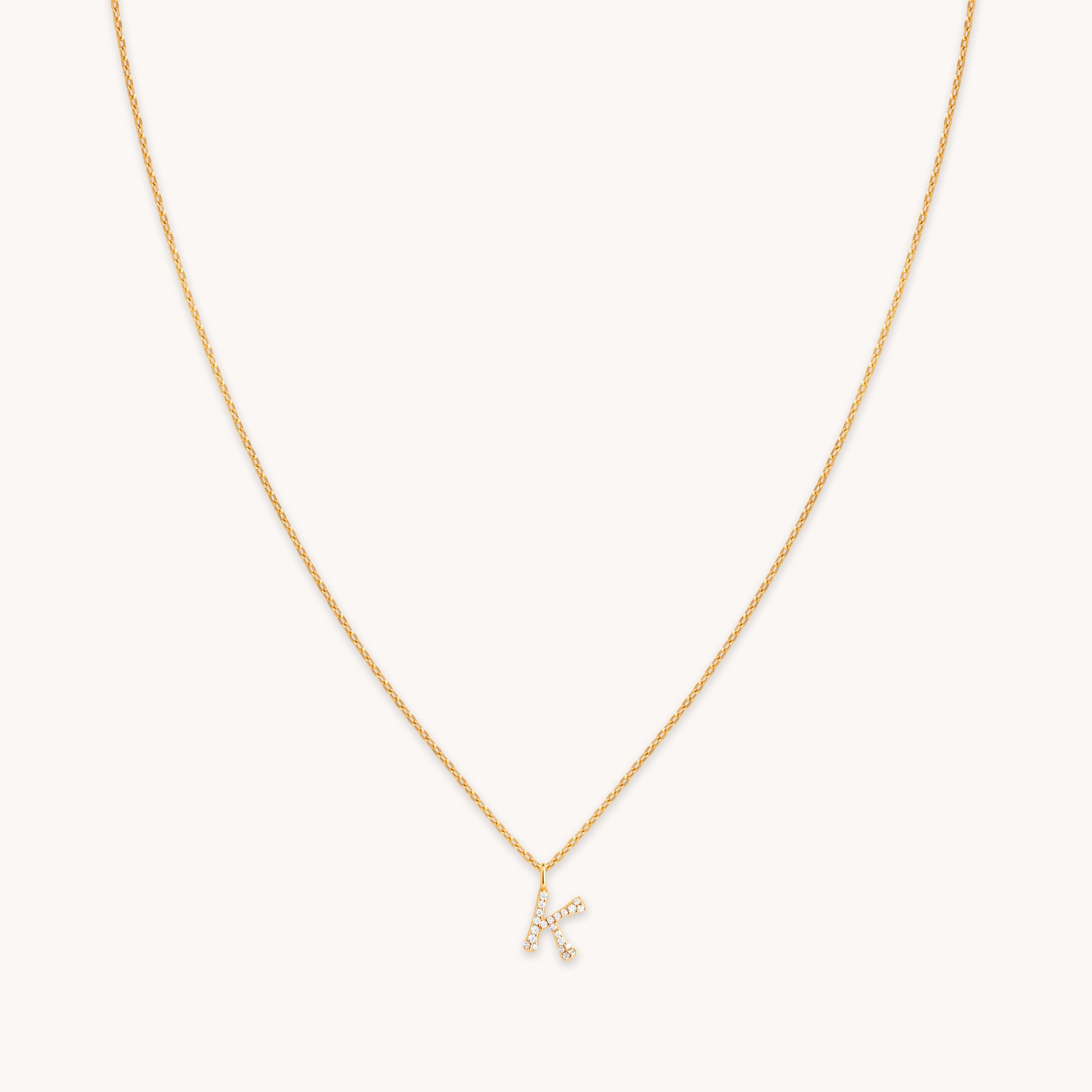 18k Gold Plated Jewellery - K Initial Pavé Pendant Necklace in Gold - Pendant Necklace - Astrid & Miyu