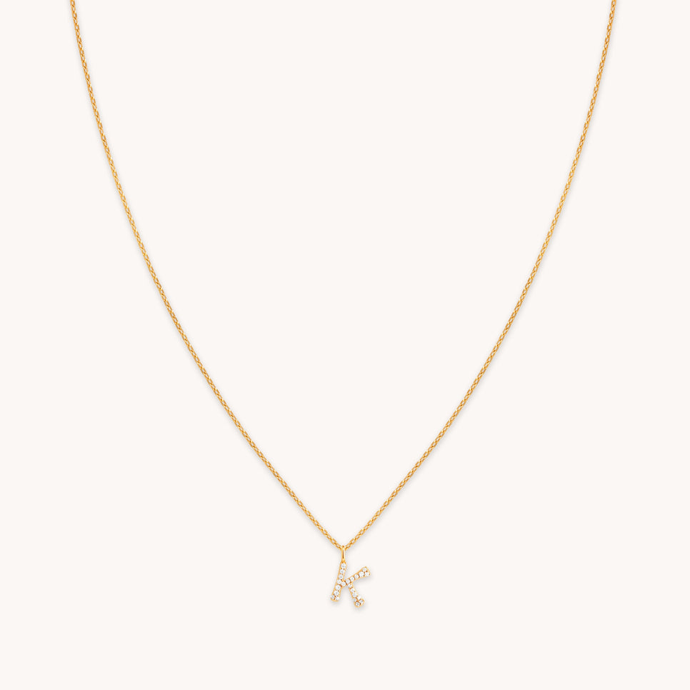 18k Gold Plated Jewellery - K Initial Pavé Pendant Necklace in Gold - Pendant Necklace - Astrid & Miyu
