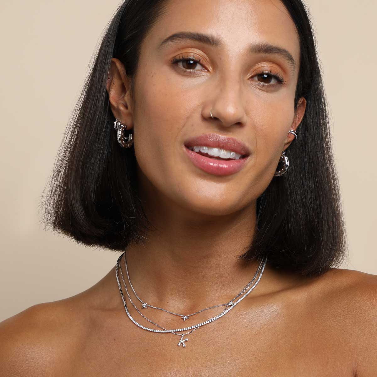 K Initial Pavé Pendant Necklace in Silver