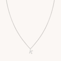 K Initial Pavé Pendant Necklace in Silver
