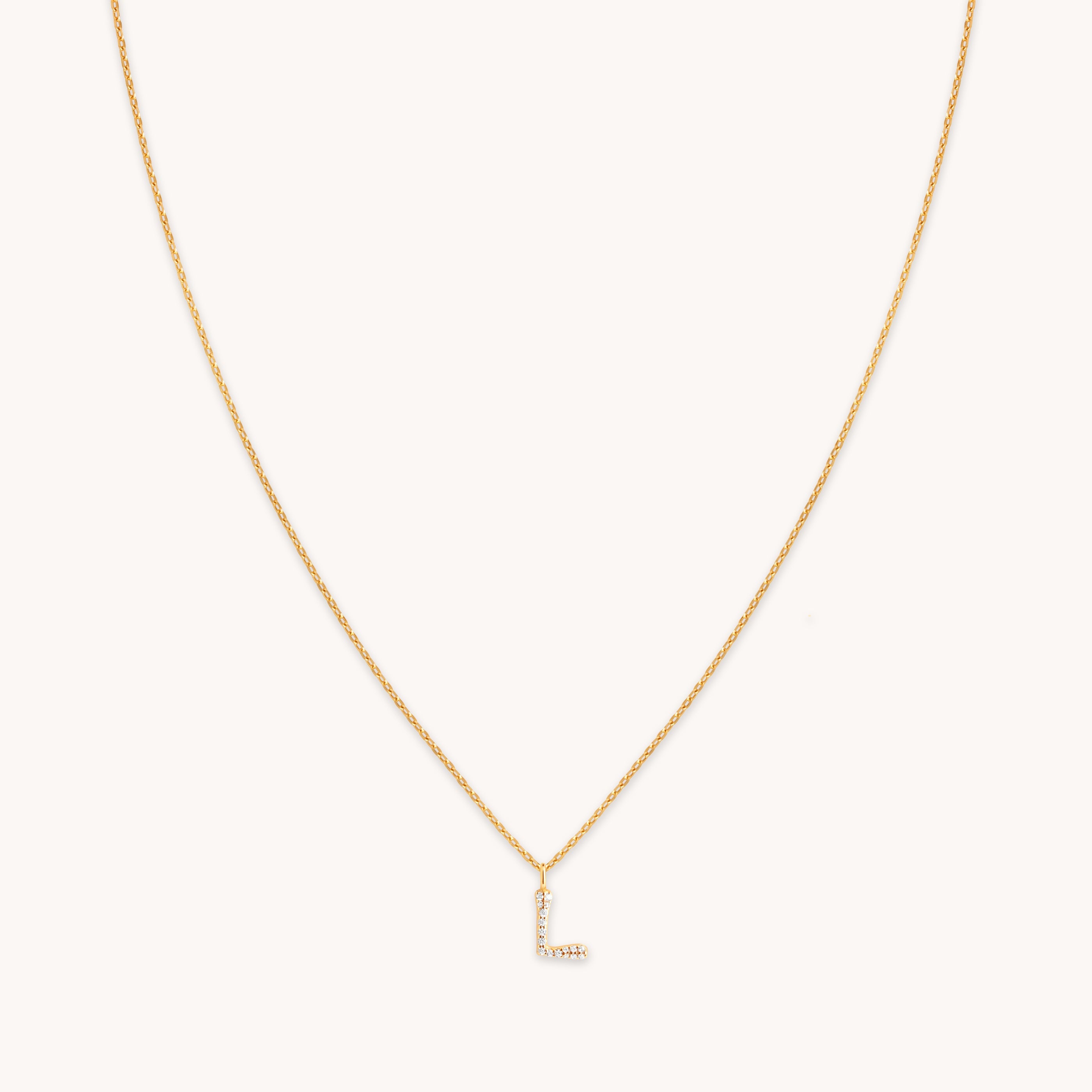 L Initial Pavé Pendant Necklace in Gold