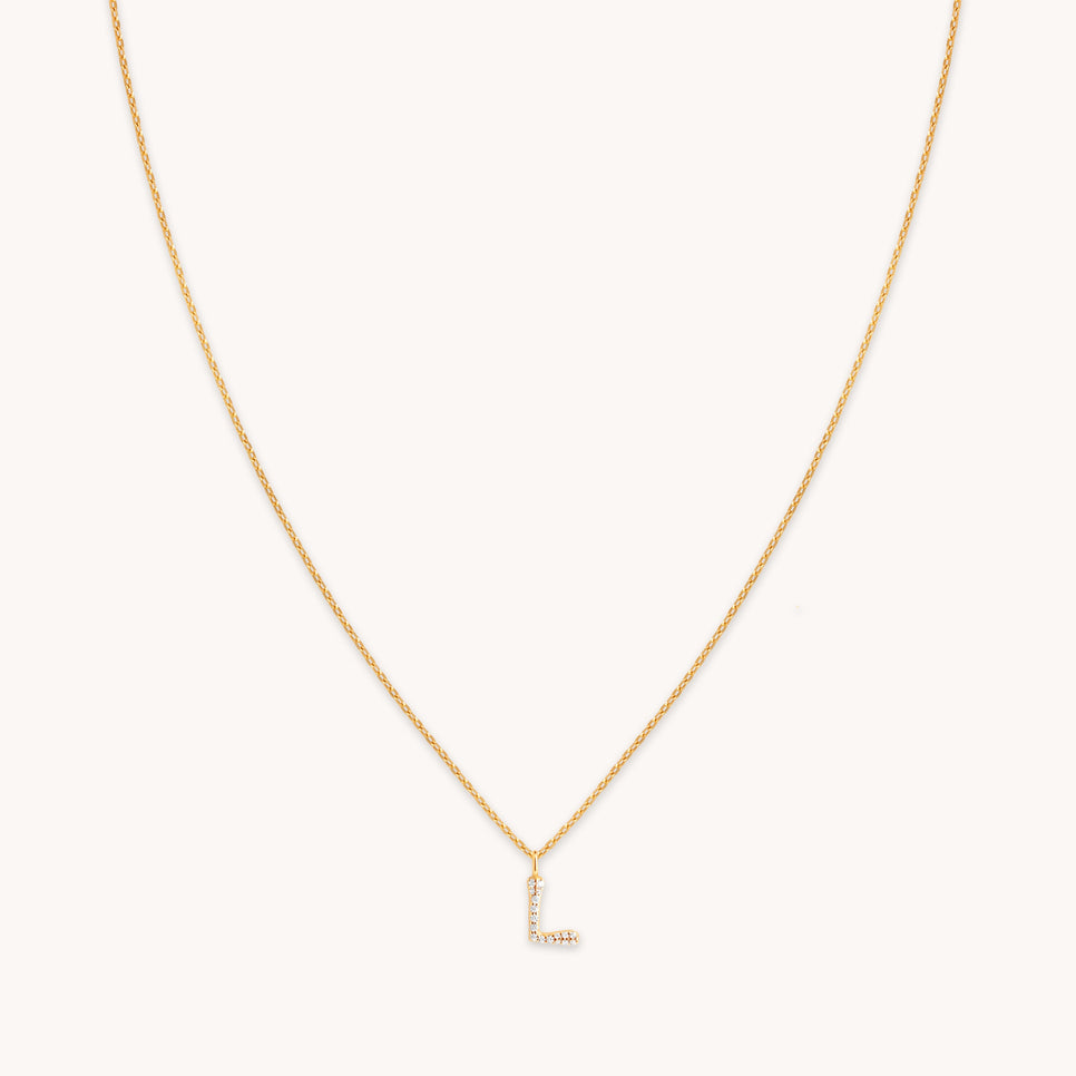 L Initial Pavé Pendant Necklace in Gold