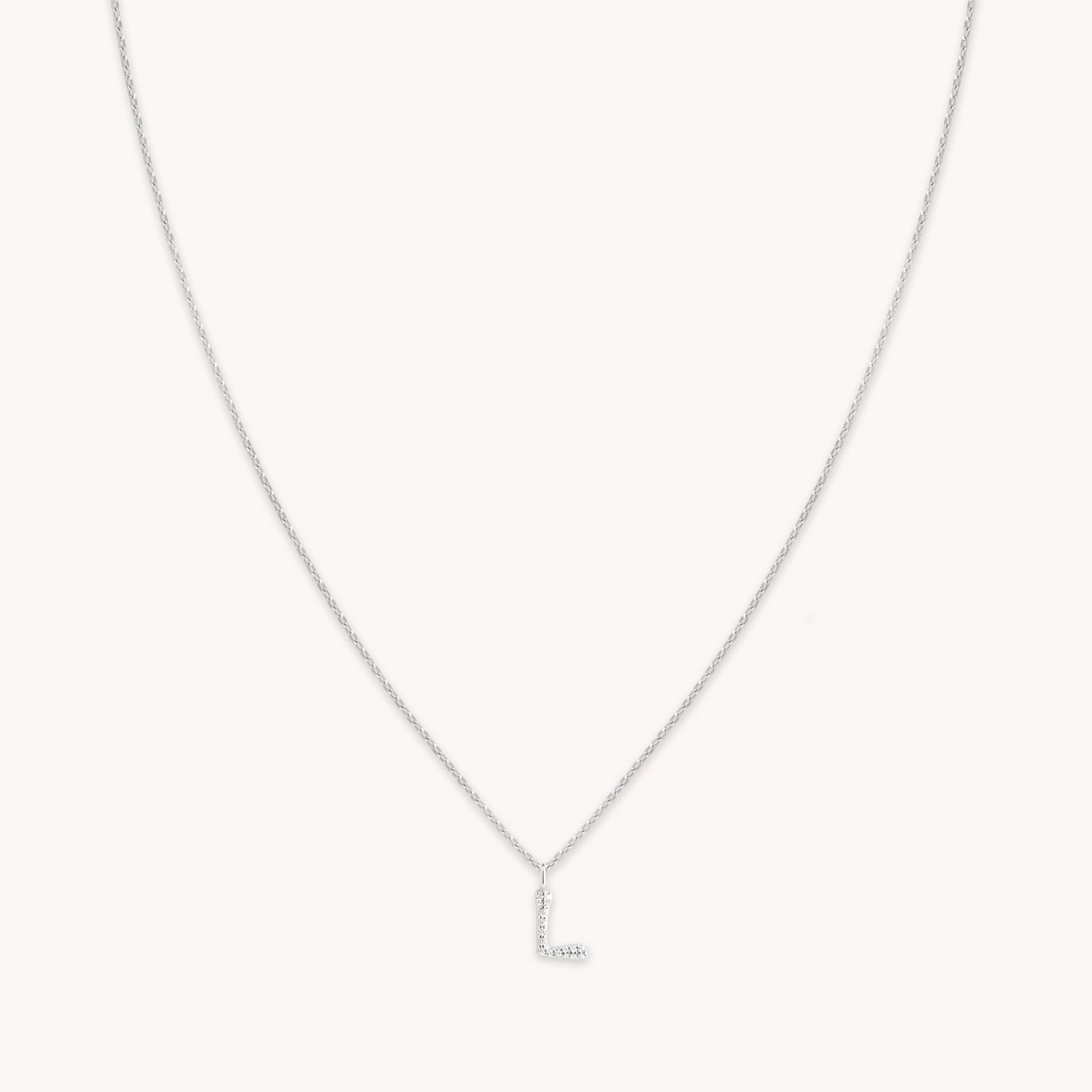 L Initial Pavé Pendant Necklace in Silver