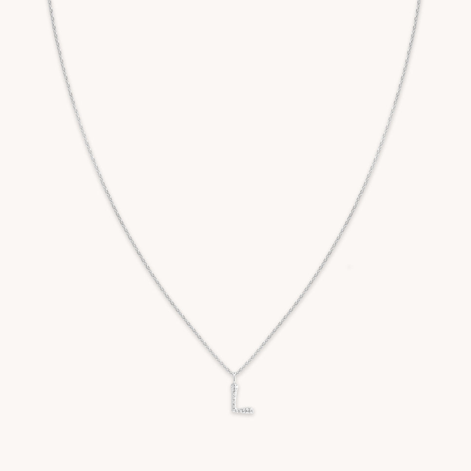 Gemstone Necklaces - L Initial Pavé Pendant Necklace in Silver - Pendant Necklace - Astrid & Miyu