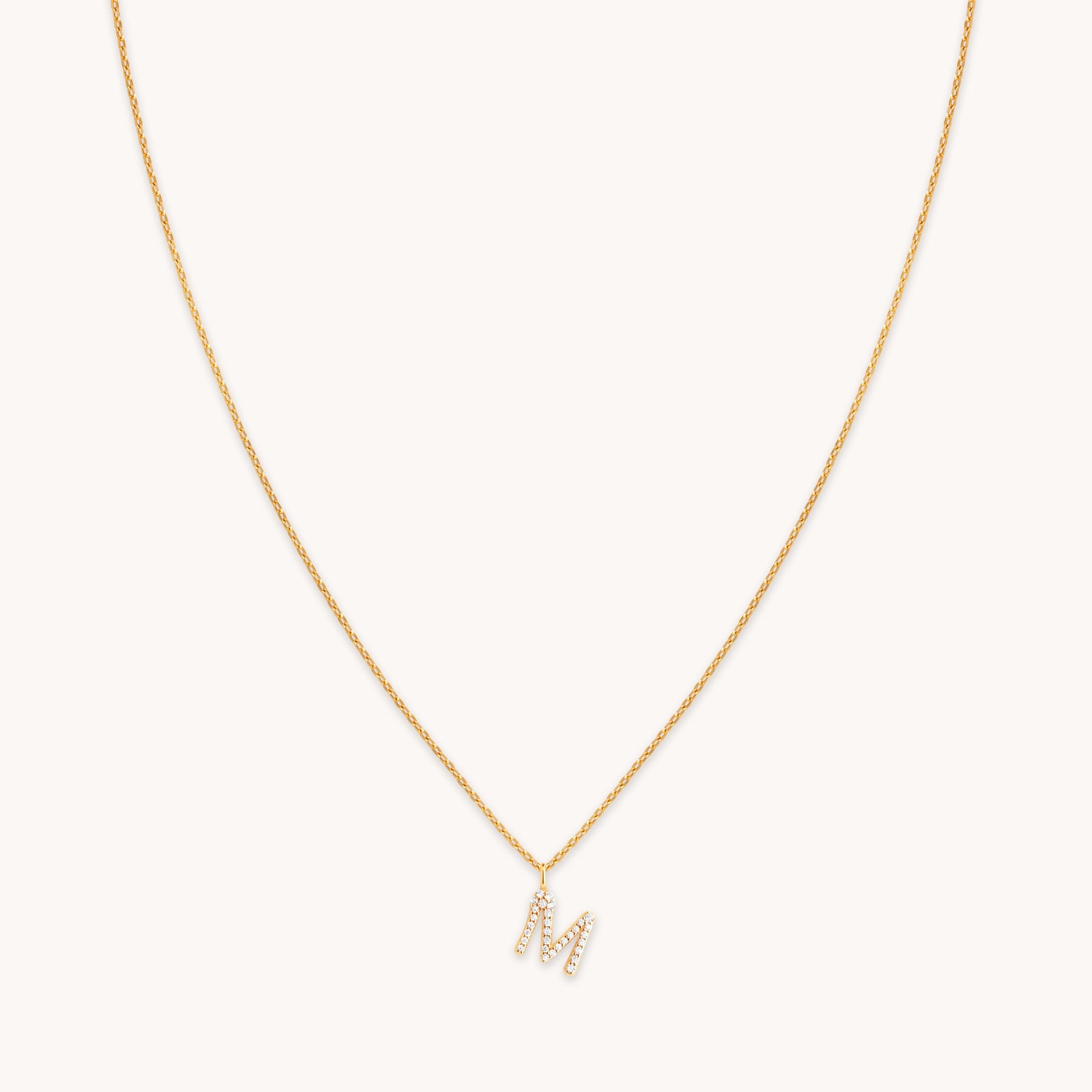 M Initial Pavé Pendant Necklace in Gold