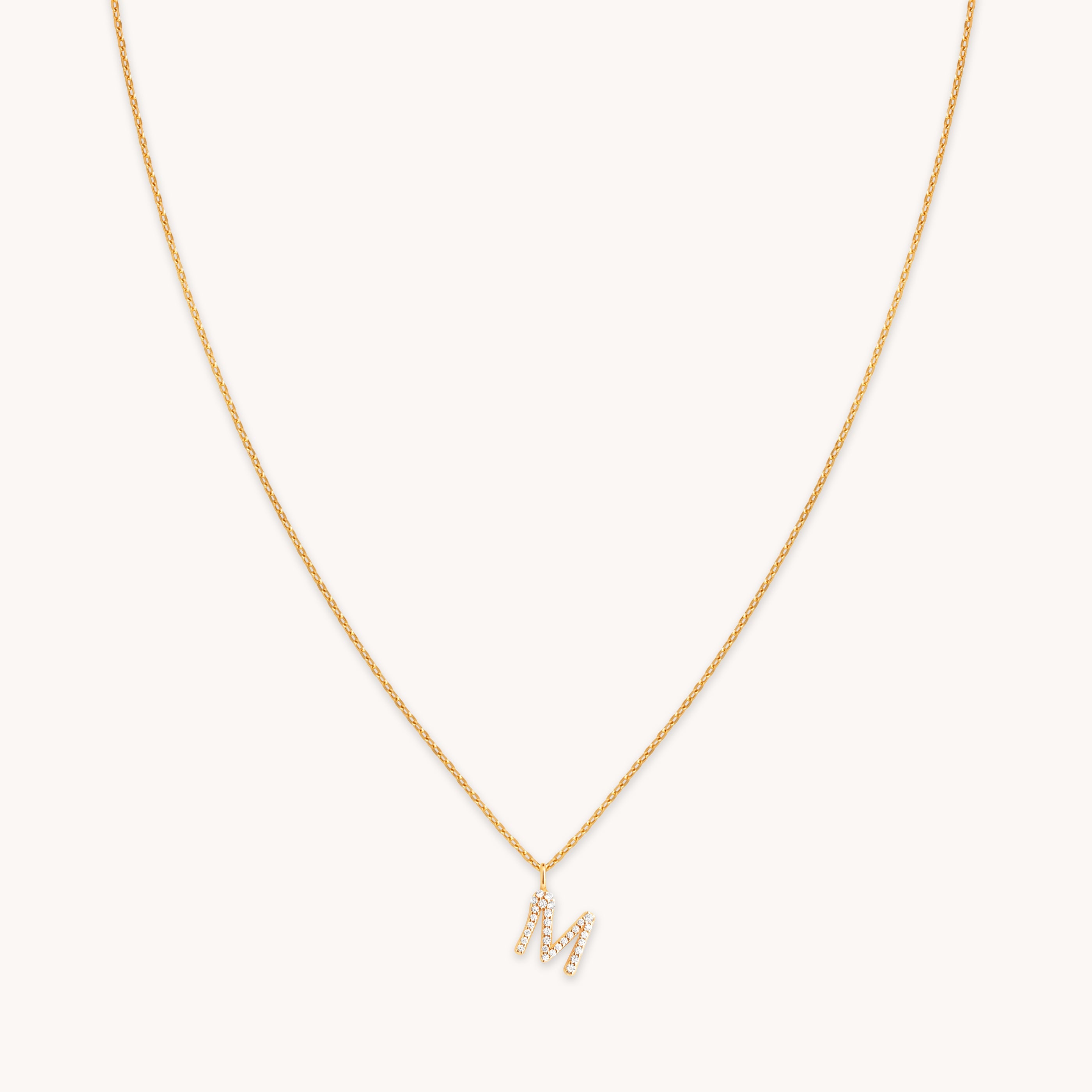 18k Gold Plated Jewellery - M Initial Pavé Pendant Necklace in Gold - Pendant Necklace - Astrid & Miyu