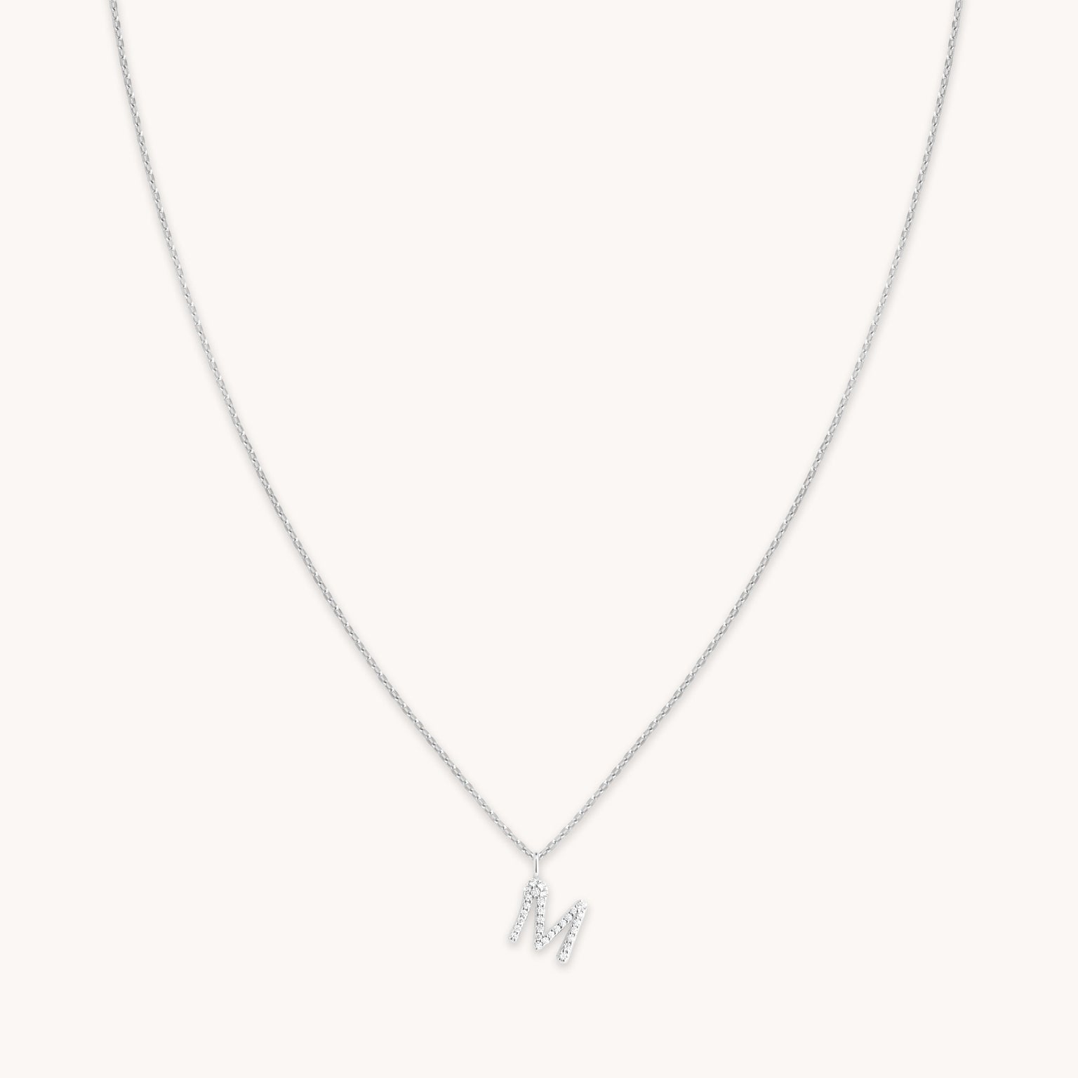 M Initial Pavé Pendant Necklace in Silver