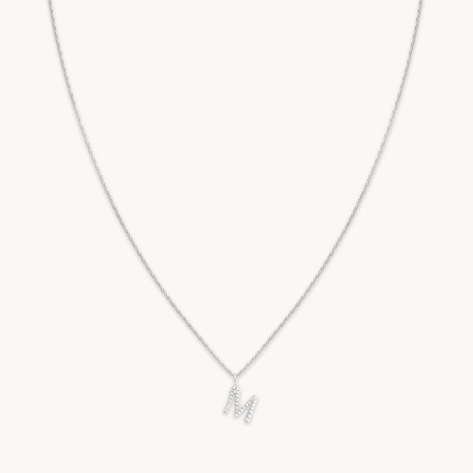 M Initial Pavé Pendant Necklace in Silver