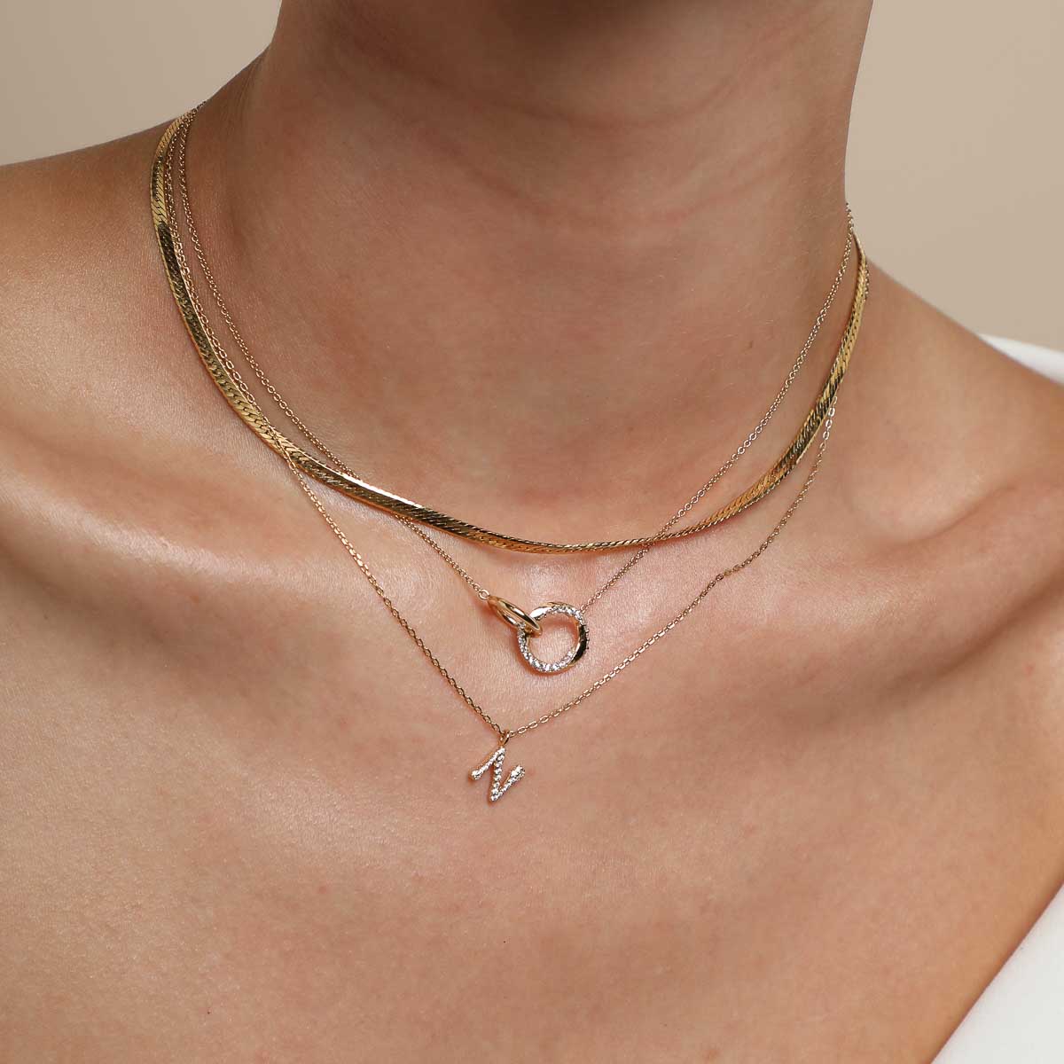 N Initial Pavé Pendant Necklace in Gold