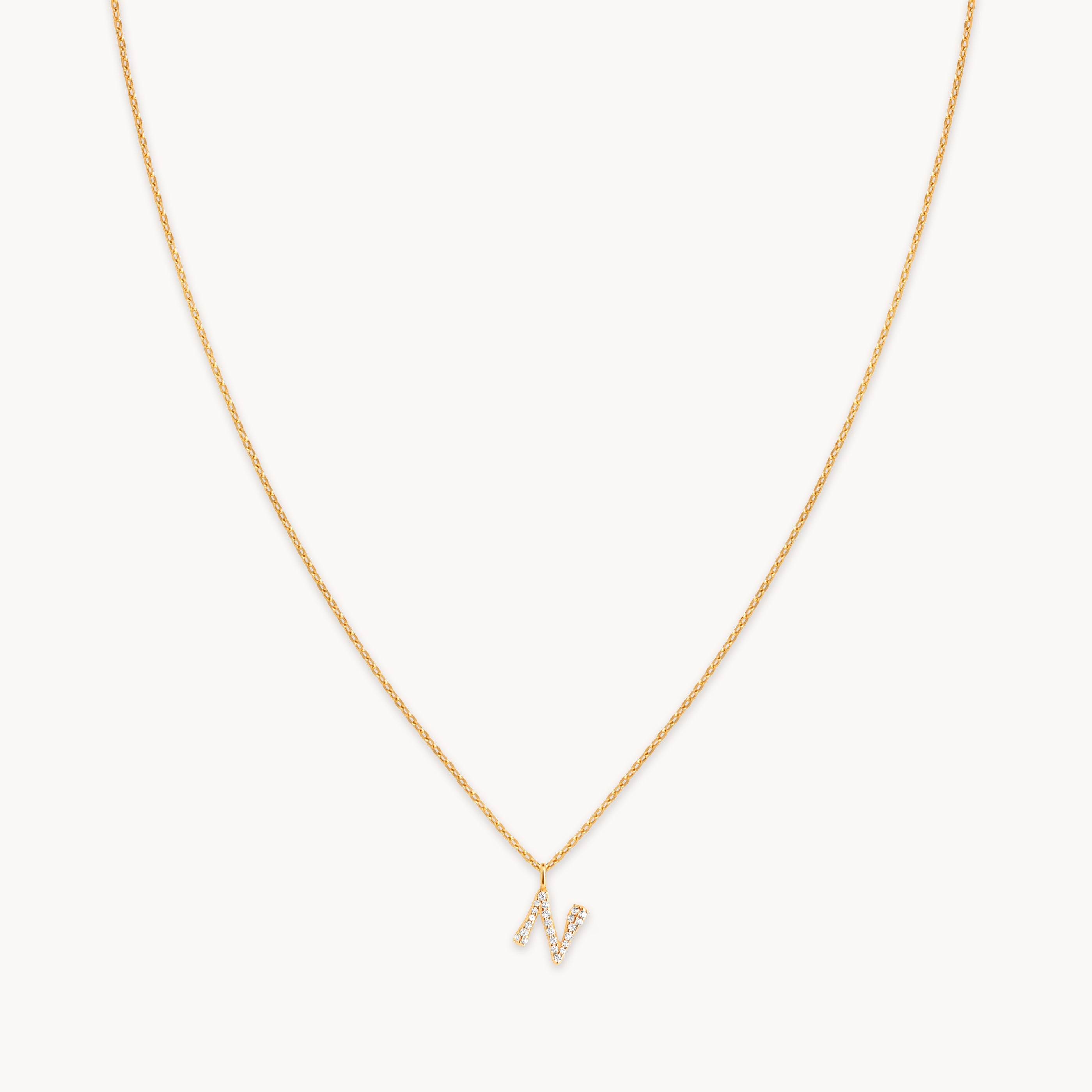 N Initial Pavé Pendant Necklace in Gold