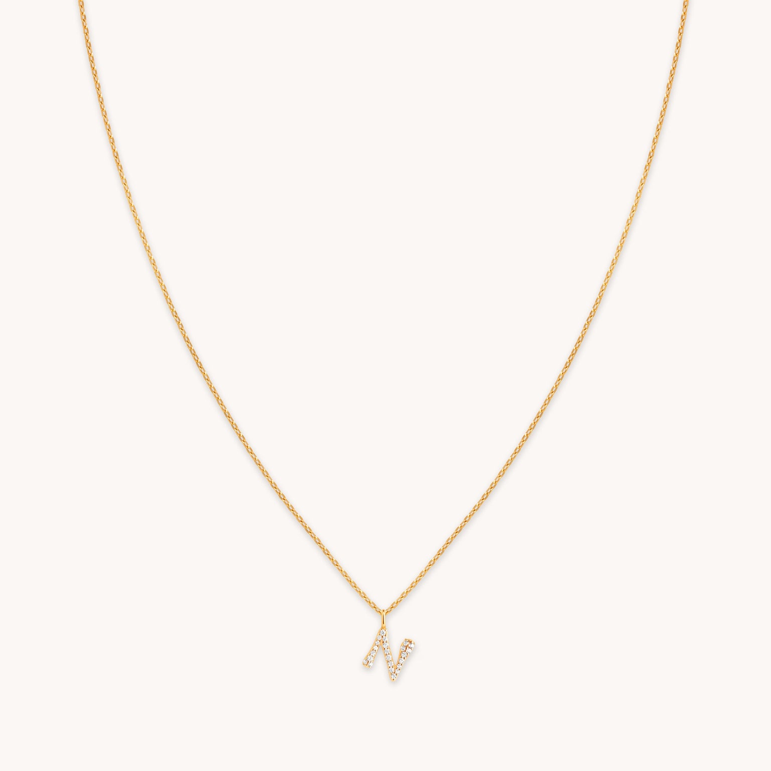18k Gold Plated Jewellery - N Initial Pavé Pendant Necklace in Gold - Pendant Necklace - Astrid & Miyu