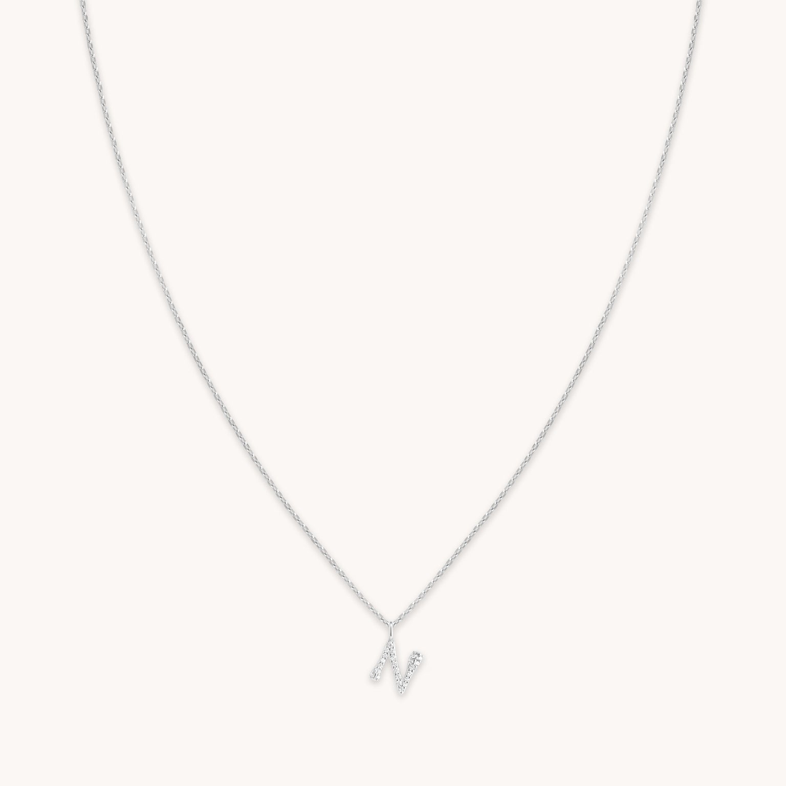 Gemstone Necklaces - N Initial Pavé Pendant Necklace in Silver - Pendant Necklace - Astrid & Miyu