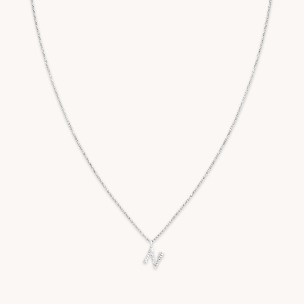 Gemstone Necklaces - N Initial Pavé Pendant Necklace in Silver - Pendant Necklace - Astrid & Miyu