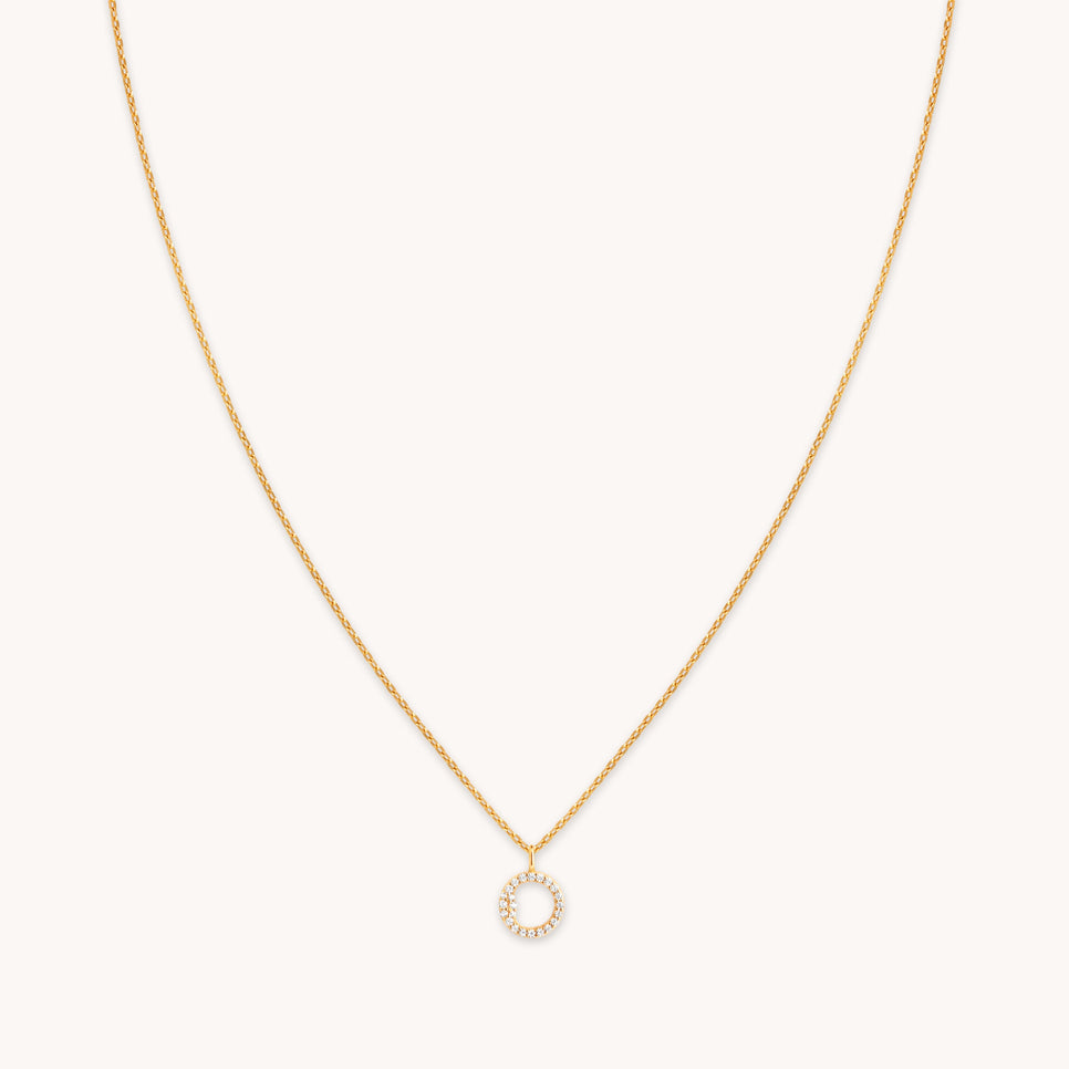 18k Gold Plated Jewellery - O Initial Pavé Pendant Necklace in Gold - Pendant Necklace - Astrid & Miyu
