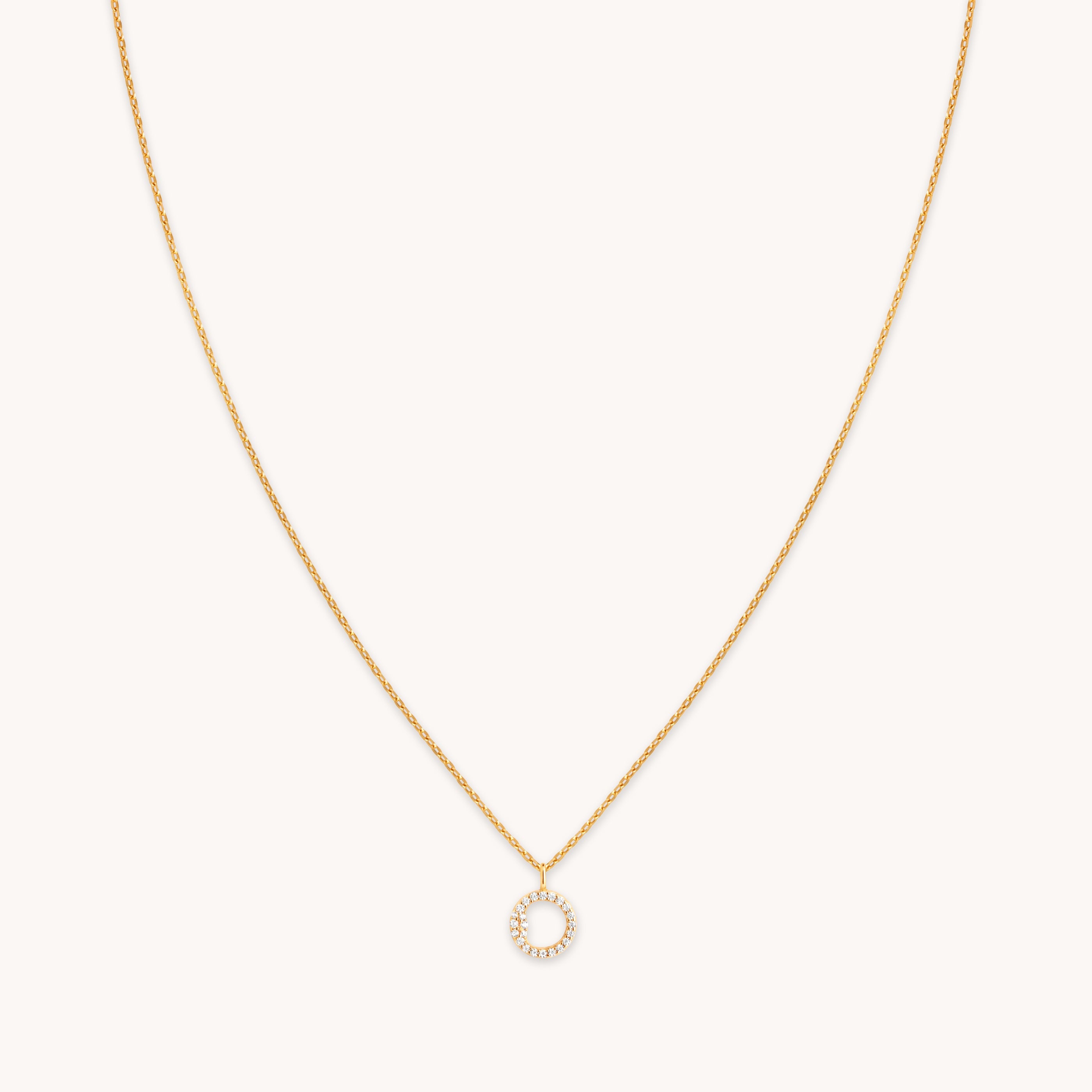 18k Gold Plated Jewellery - O Initial Pavé Pendant Necklace in Gold - Pendant Necklace - Astrid & Miyu