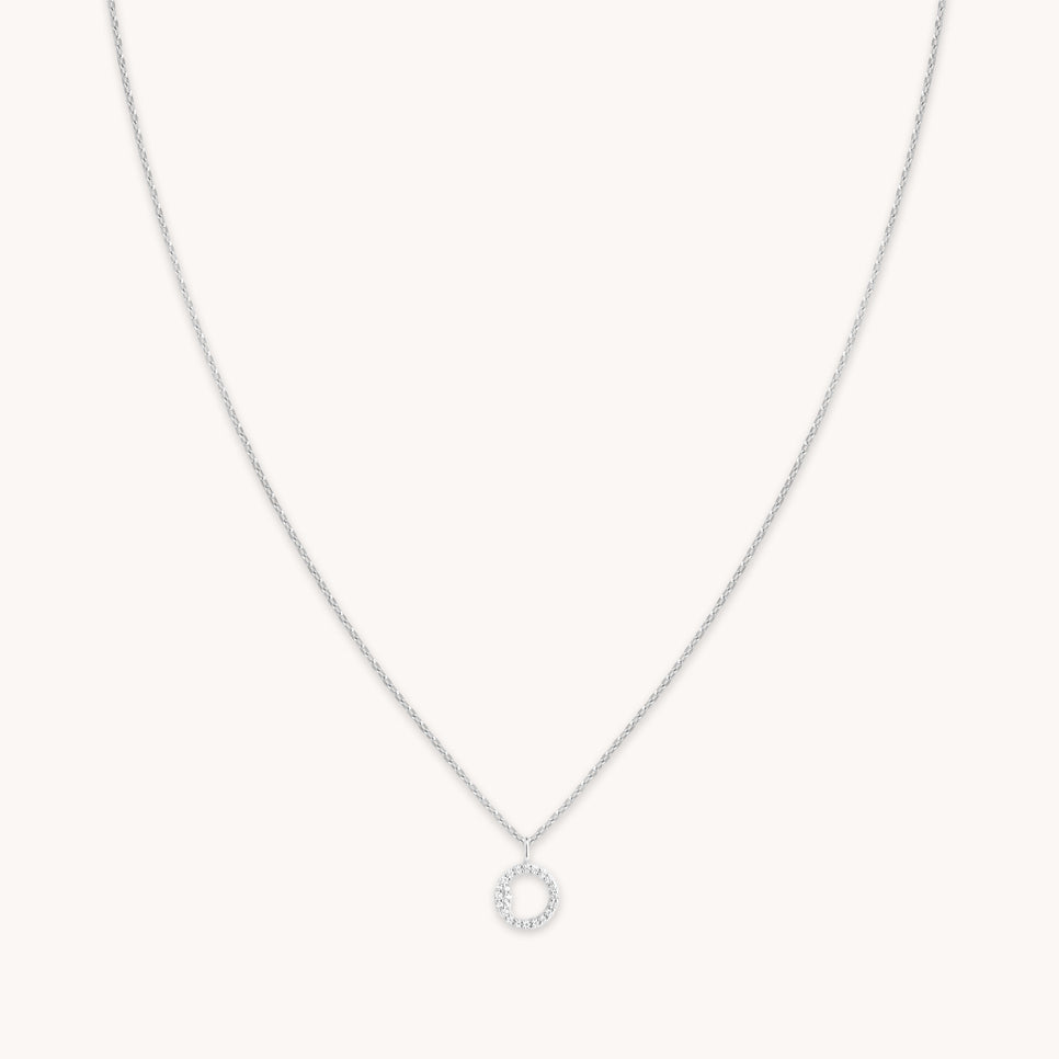 Gemstone Necklaces - O Initial Pavé Pendant Necklace in Silver - Pendant Necklace - Astrid & Miyu