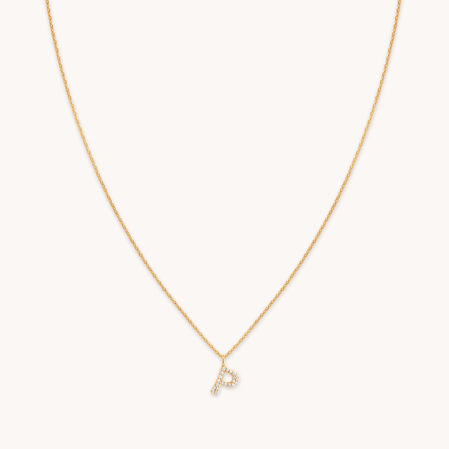 P Initial Pavé Pendant Necklace in Gold