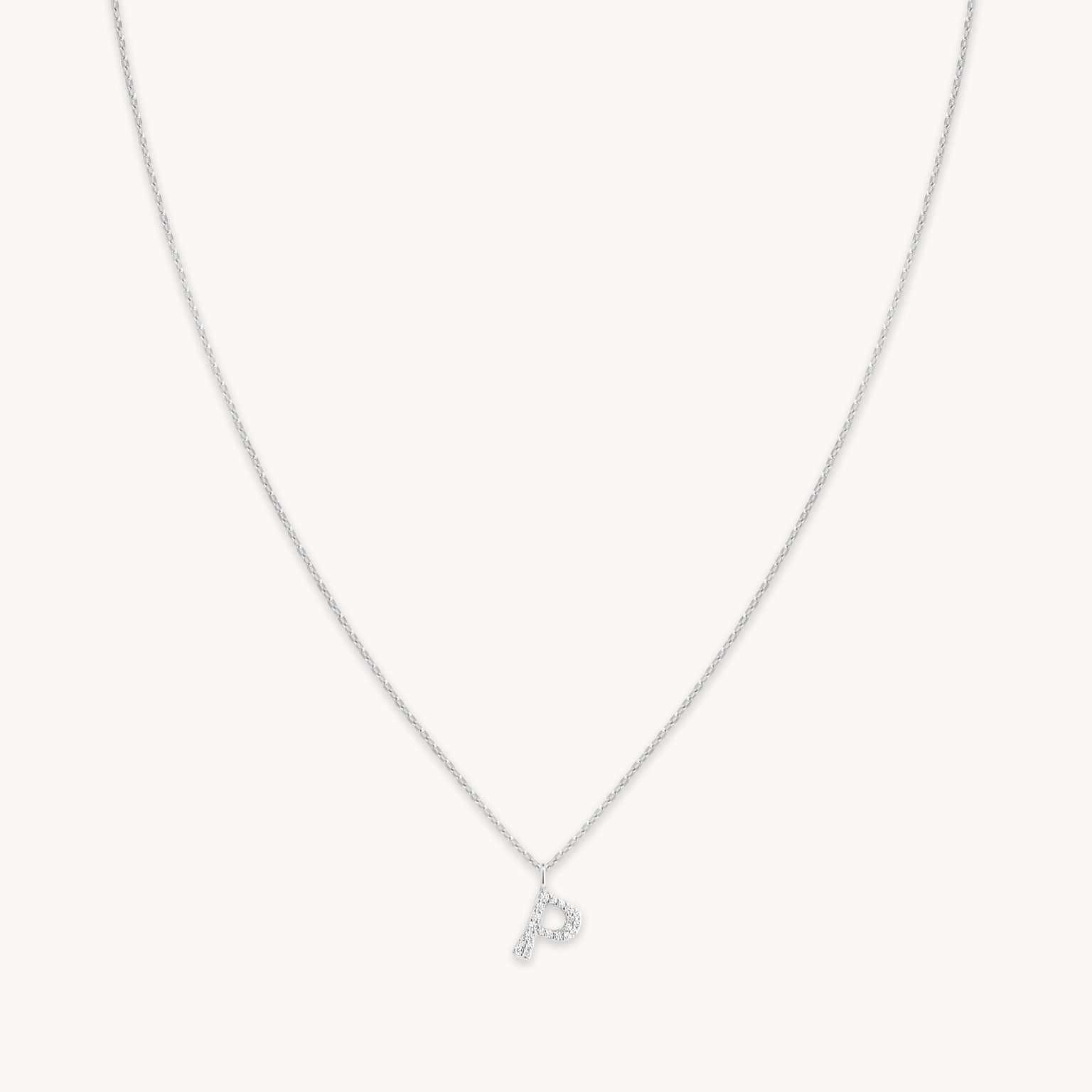 Gemstone Necklaces - P Initial Pavé Pendant Necklace in Silver - Pendant Necklace - Astrid & Miyu