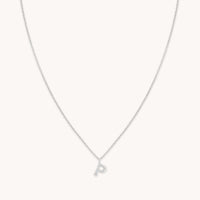 Gemstone Necklaces - P Initial Pavé Pendant Necklace in Silver - Pendant Necklace - Astrid & Miyu