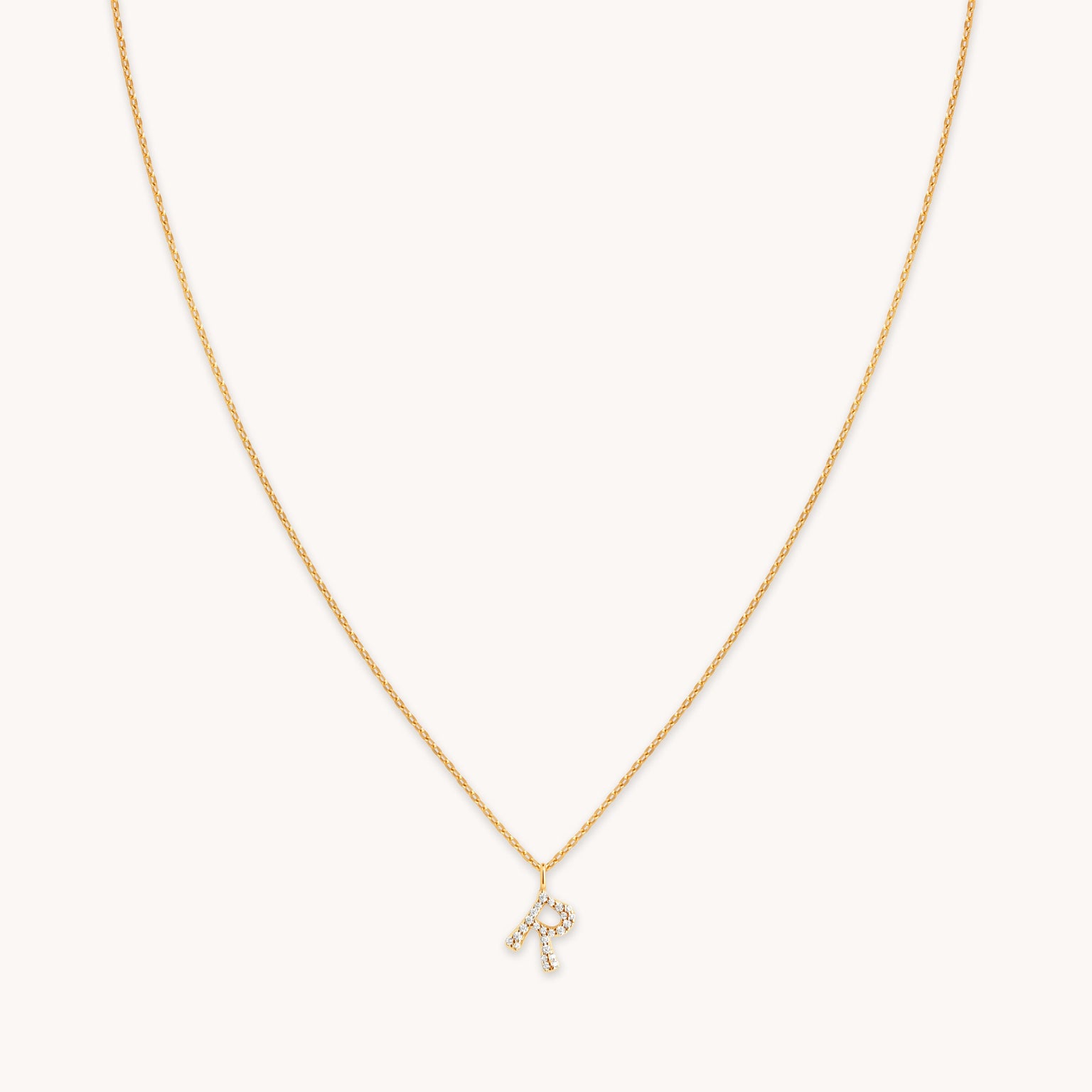 R Initial Pavé Pendant Necklace in Gold