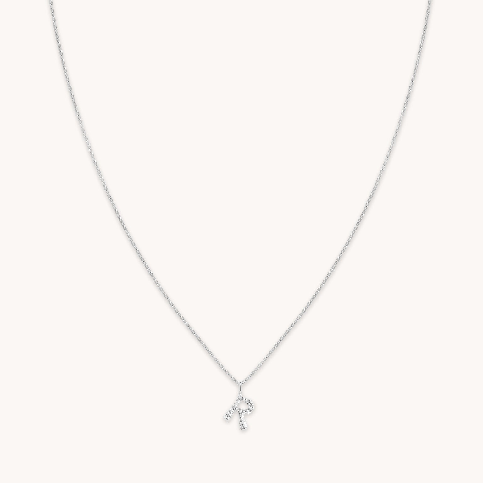 R Initial Pavé Pendant Necklace in Silver
