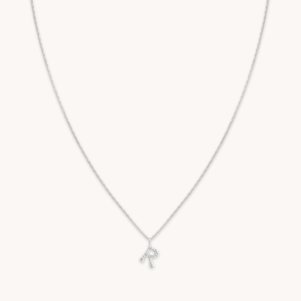 R Initial Pavé Pendant Necklace in Silver