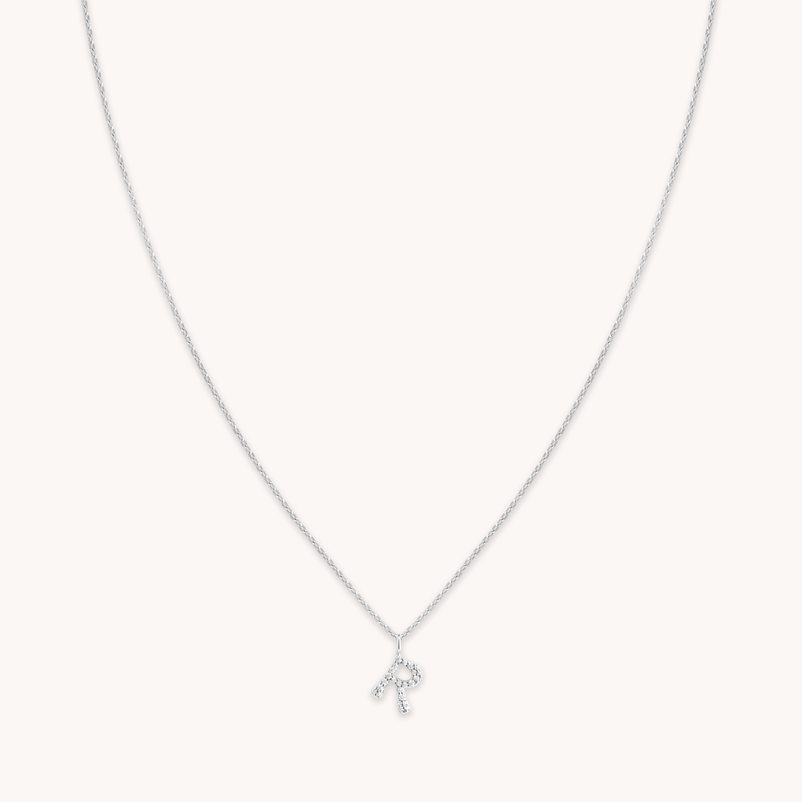 Gemstone Necklaces - R Initial Pavé Pendant Necklace in Silver - Pendant Necklace - Astrid & Miyu