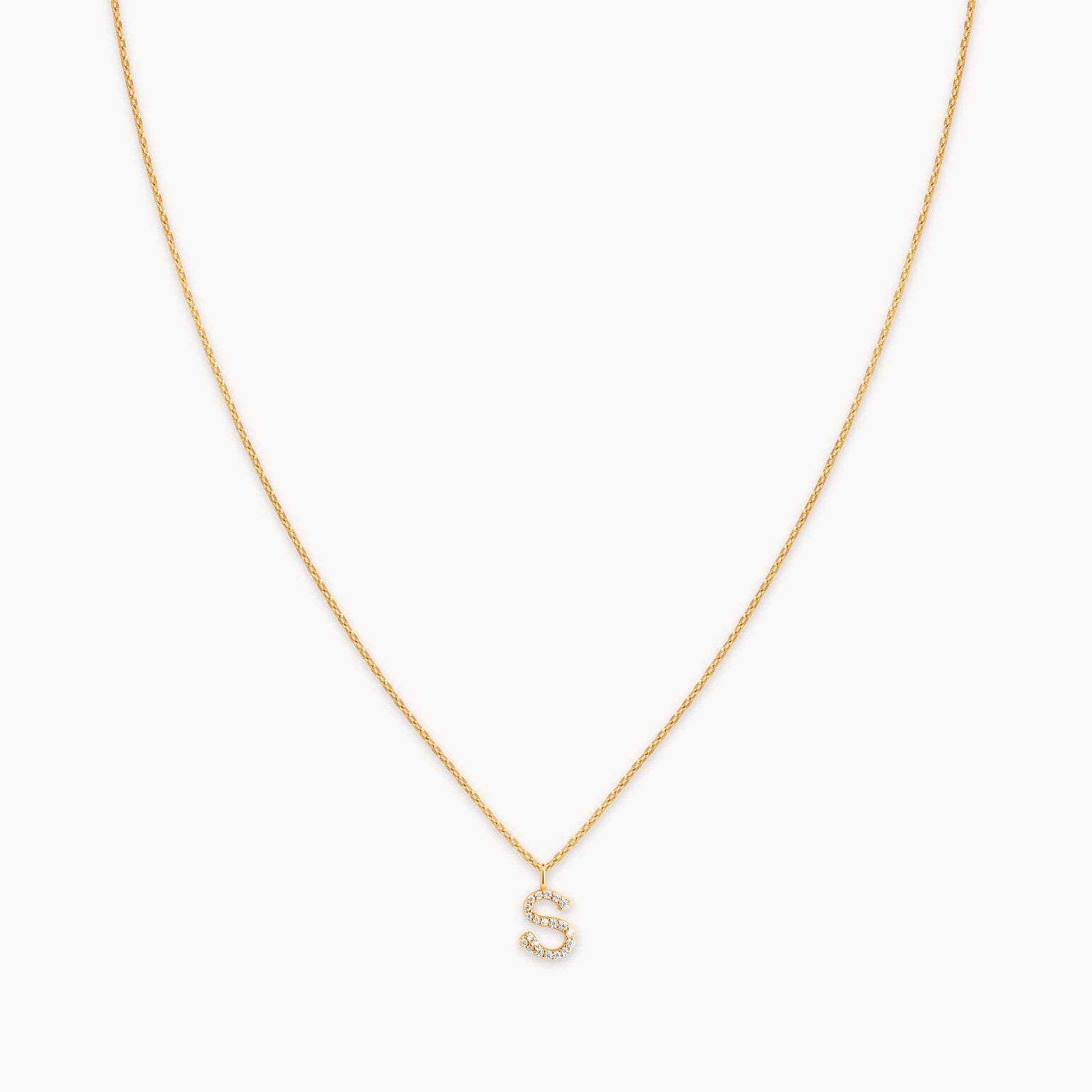 18k Gold Plated Jewellery - S Initial Pavé Pendant Necklace in Gold - Pendant Necklace - Astrid & Miyu