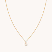 18k Gold Plated Jewellery - S Initial Pavé Pendant Necklace in Gold - Pendant Necklace - Astrid & Miyu
