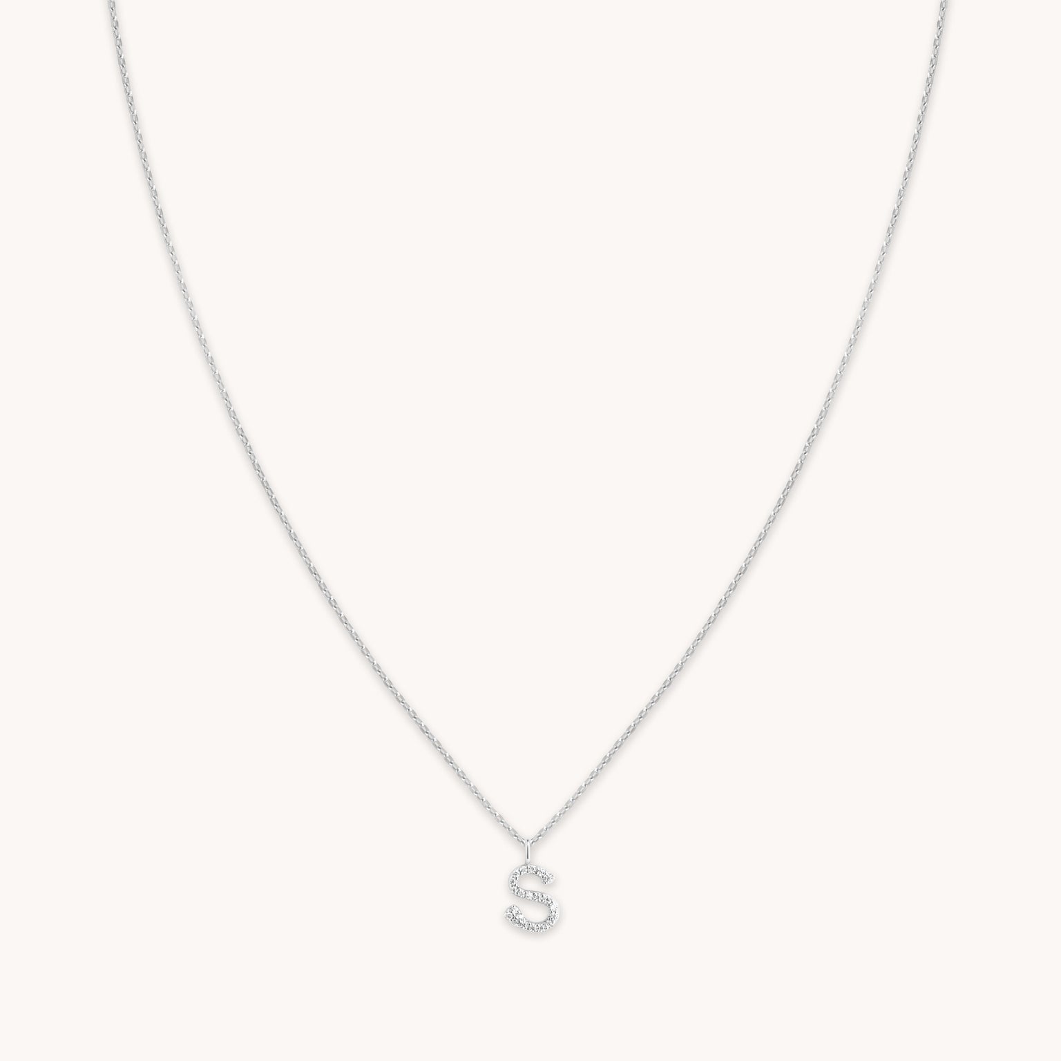 S Initial Pavé Pendant Necklace in Silver