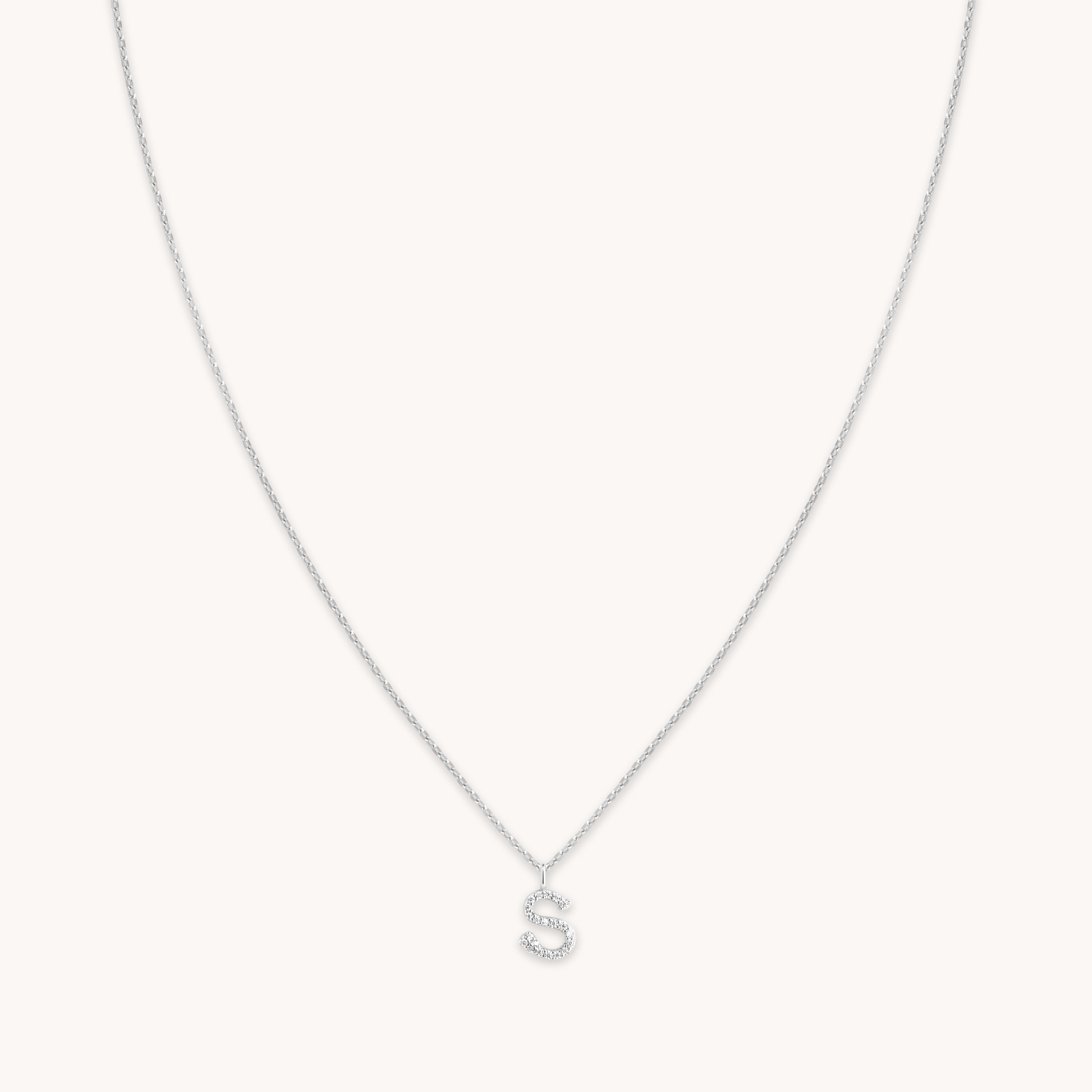 S Initial Pavé Pendant Necklace in Silver