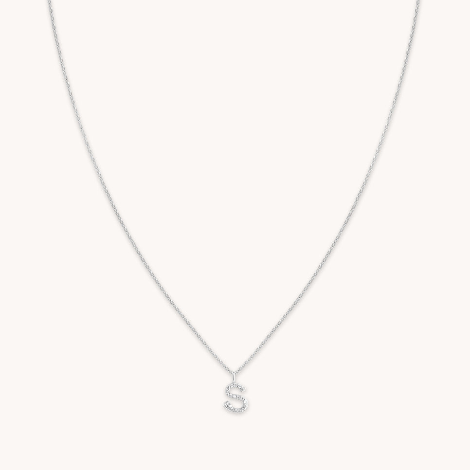 S Initial Pavé Pendant Necklace in Silver