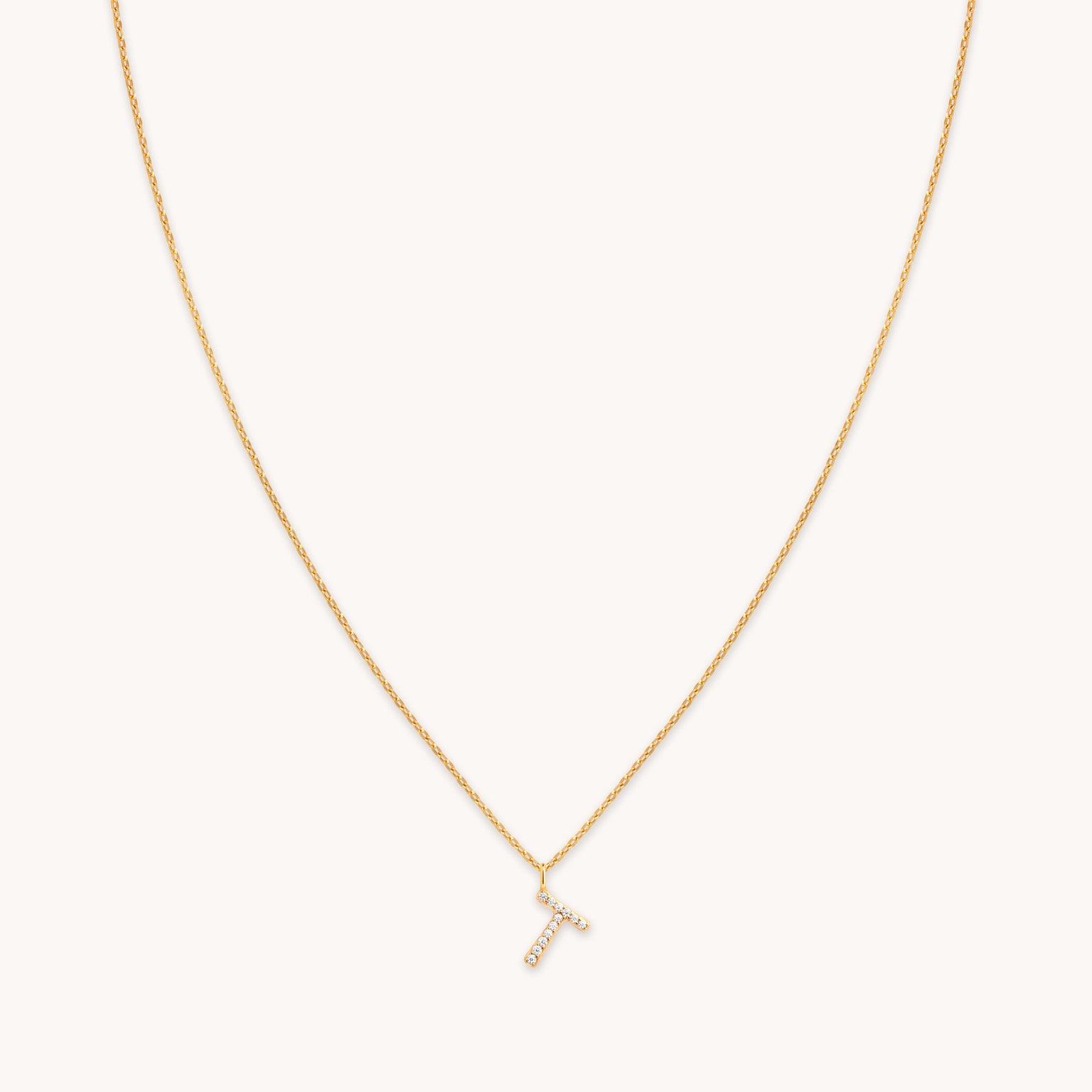 T Initial Pavé Pendant Necklace in Gold