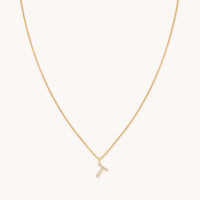 T Initial Pavé Pendant Necklace in Gold
