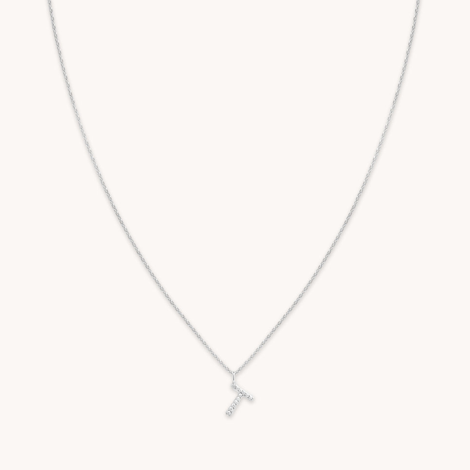 T Initial Pavé Pendant Necklace in Silver