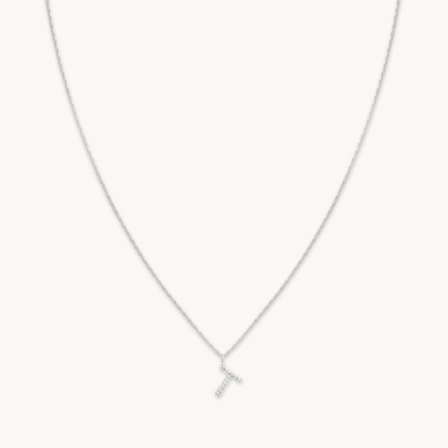 Gemstone Necklaces - T Initial Pavé Pendant Necklace in Silver - Pendant Necklace - Astrid & Miyu